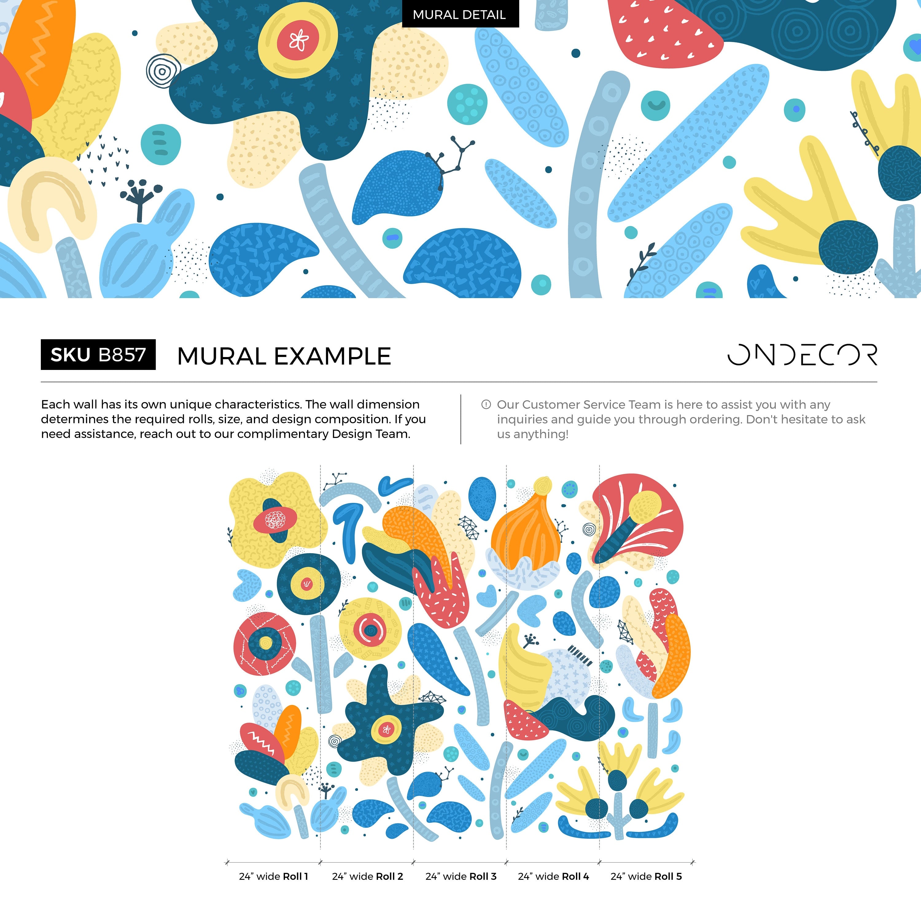 Abstract Wallpaper With Playful Organic Shapes In Blue, Yellow, And Red - B857