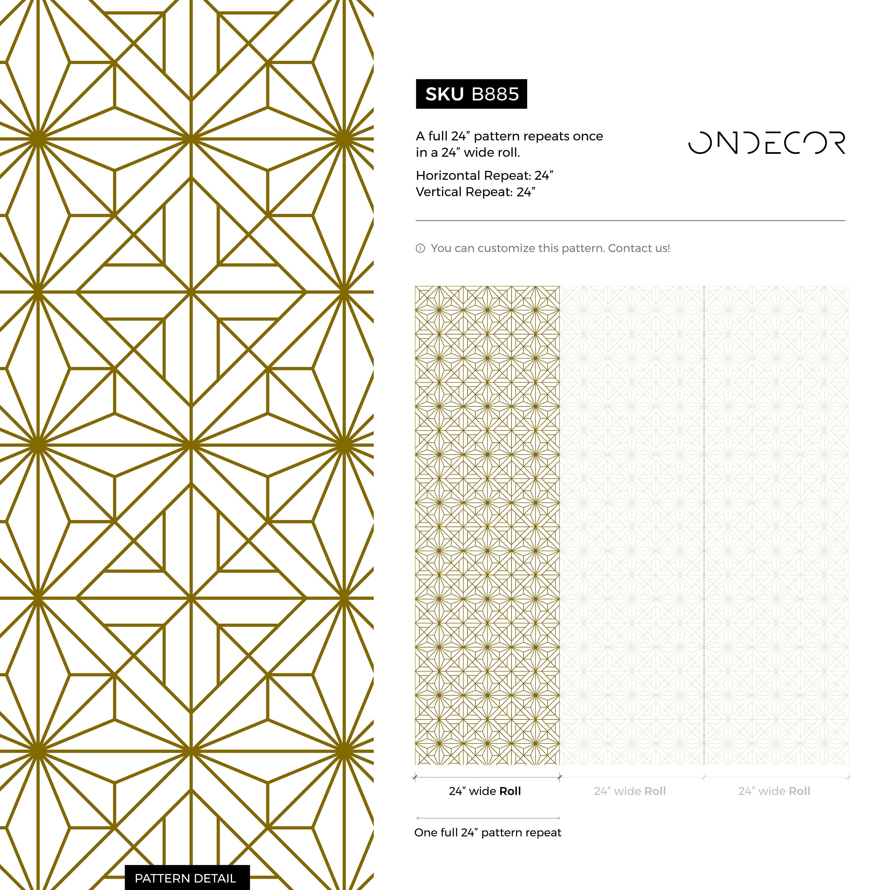 Geometric Wallpaper With An Intricate Starburst Motif In Gold And Gray - B885