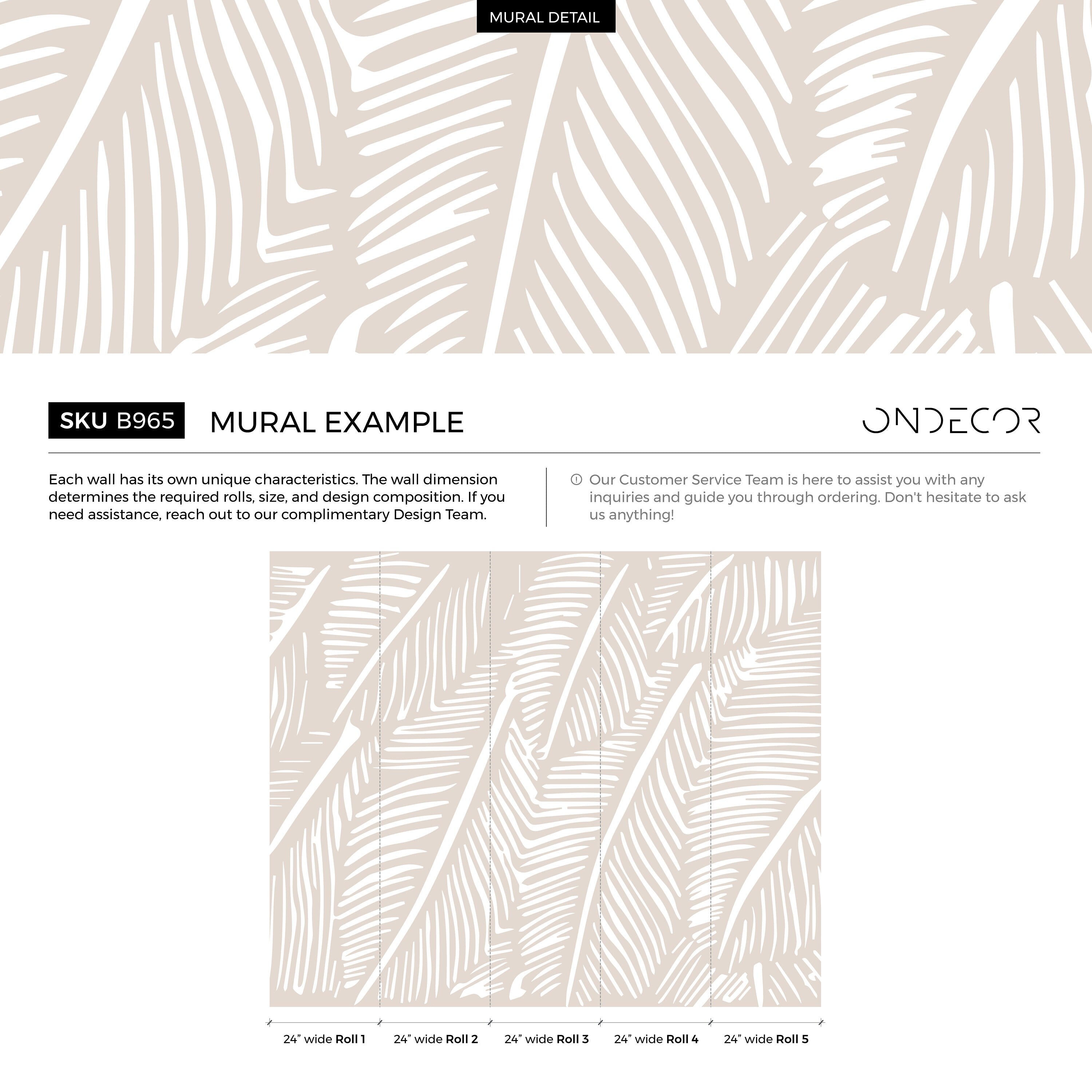 Botanical Wallpaper With A Stylized Leaf Motif In Beige And White - B965