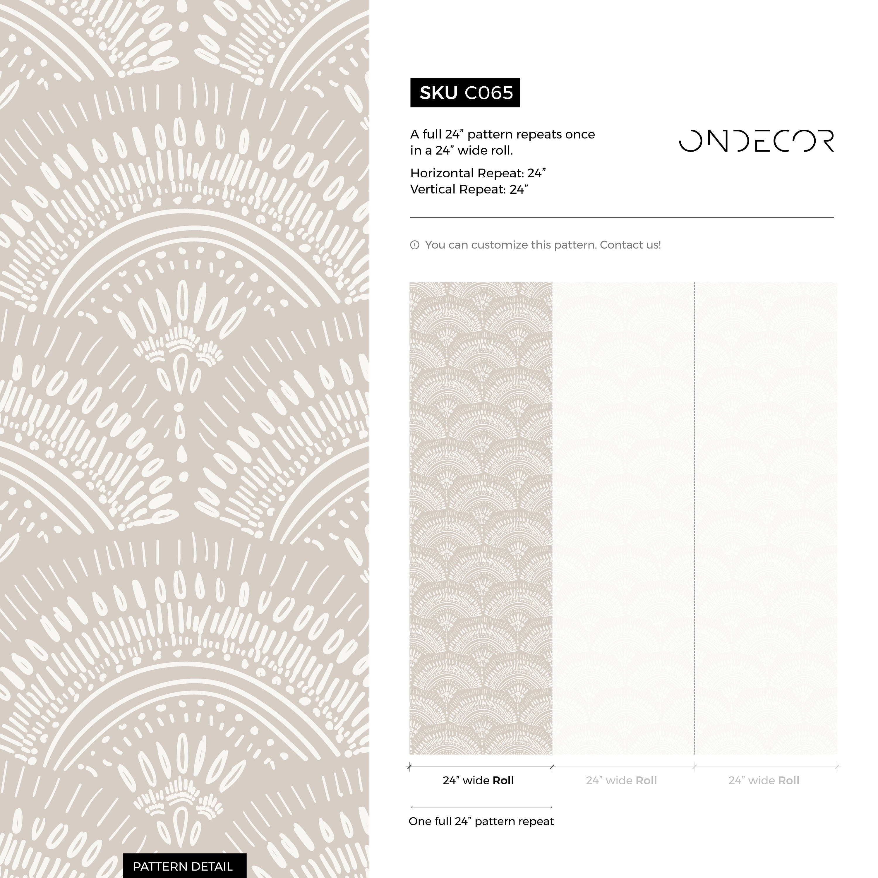 Art Deco Wallpaper With A Scalloped Fan Motif In Taupe And Cream - C065