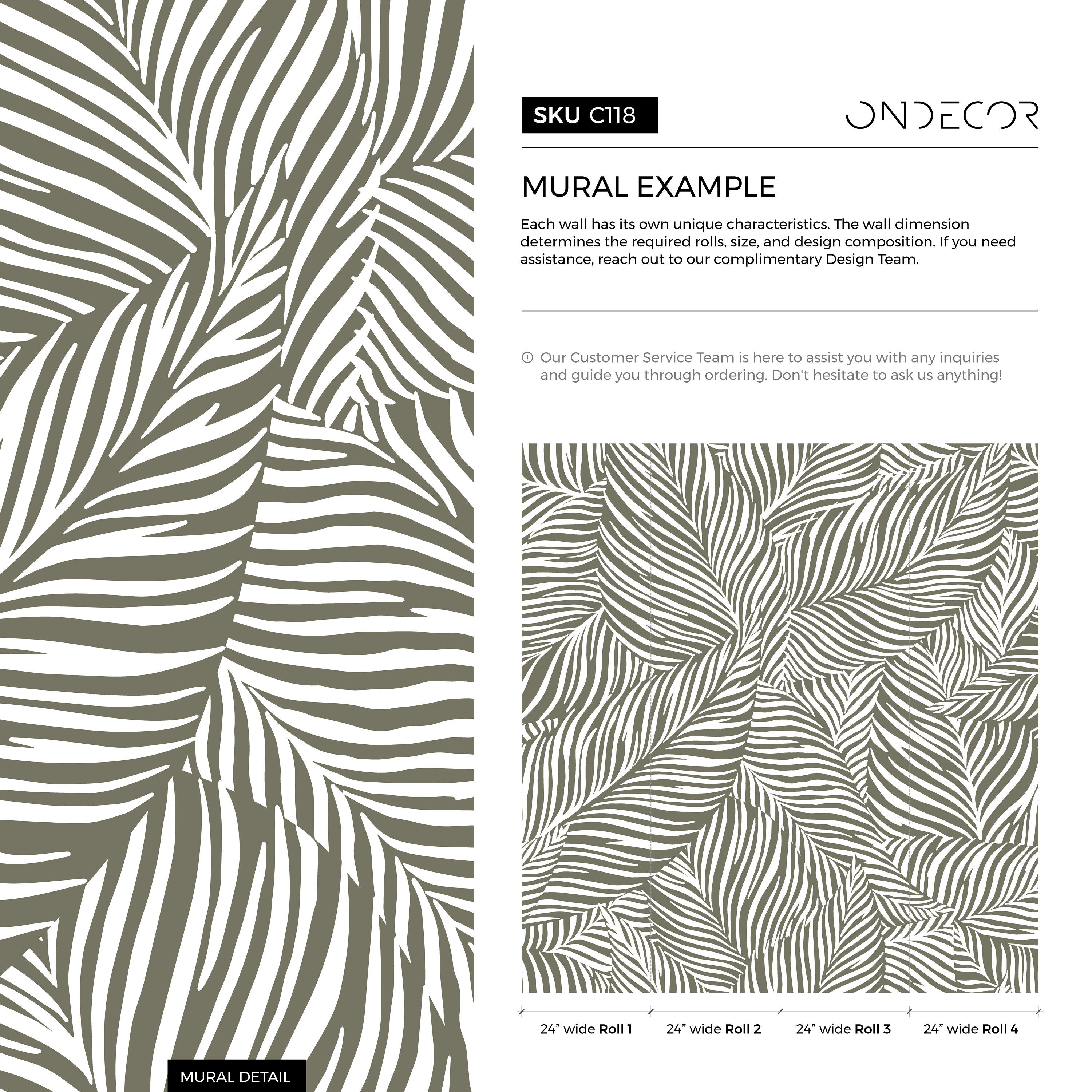 Botanical Wallpaper With A Bold Palm Frond Motif In Green And White - C118