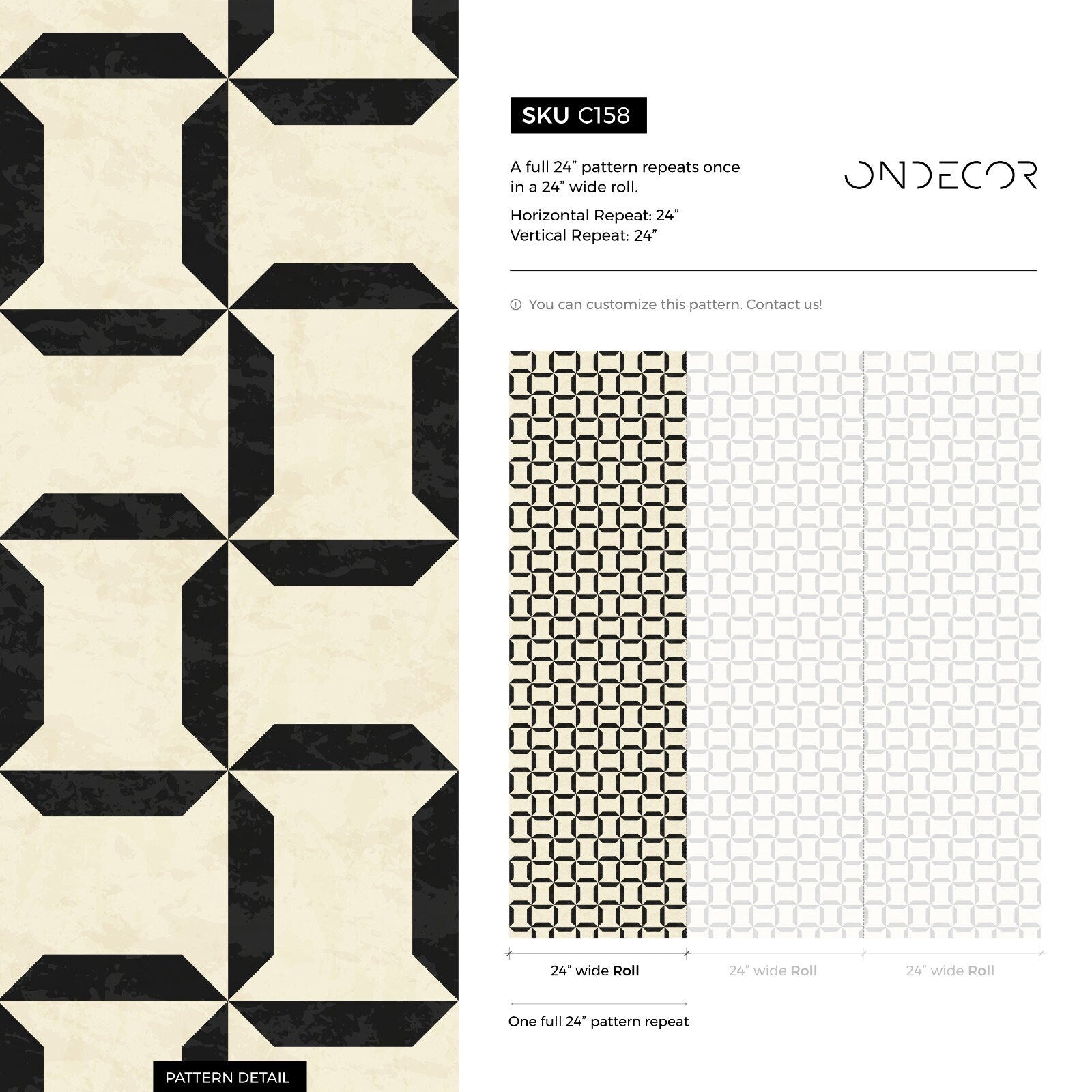 Geometric Wallpaper With An Interlocking Lattice Motif In Black And Cream - C158