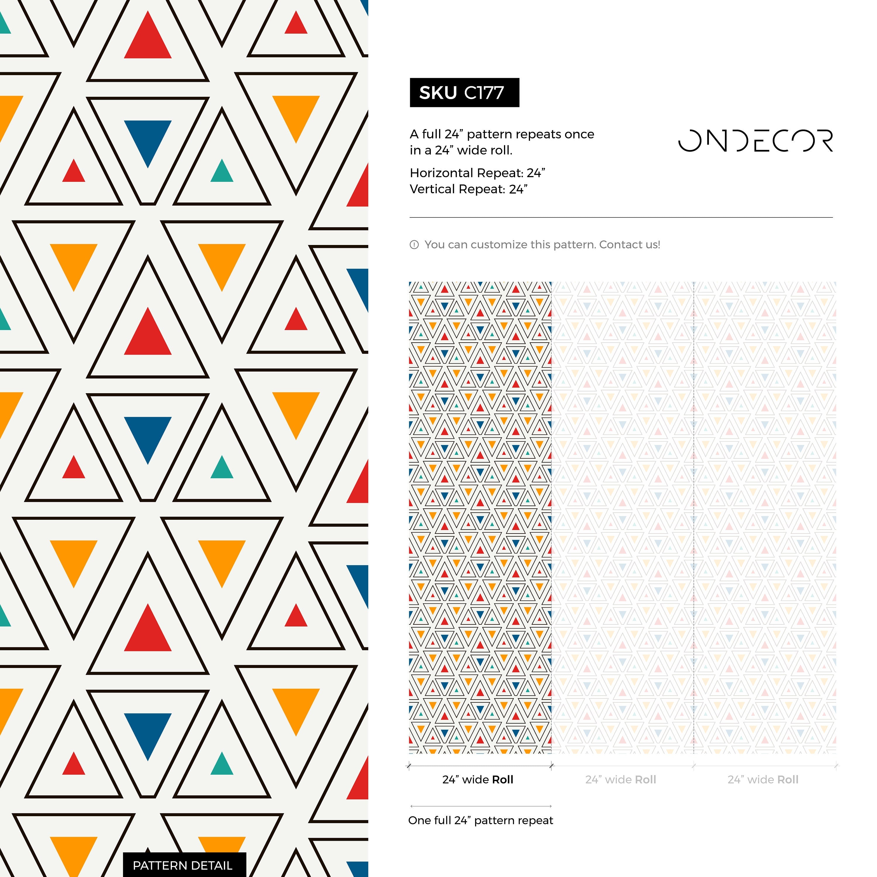Geometric Wallpaper With A Pattern Of Colorful Triangles In Red, Orange, And Blue - C177