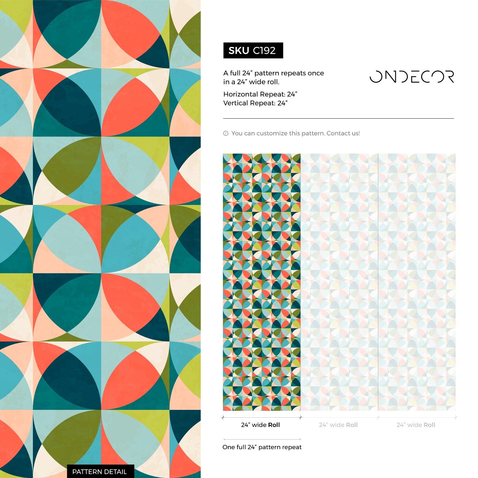 Geometric Wallpaper With A Retro Circle Motif In Teal, Orange, And Green - C192