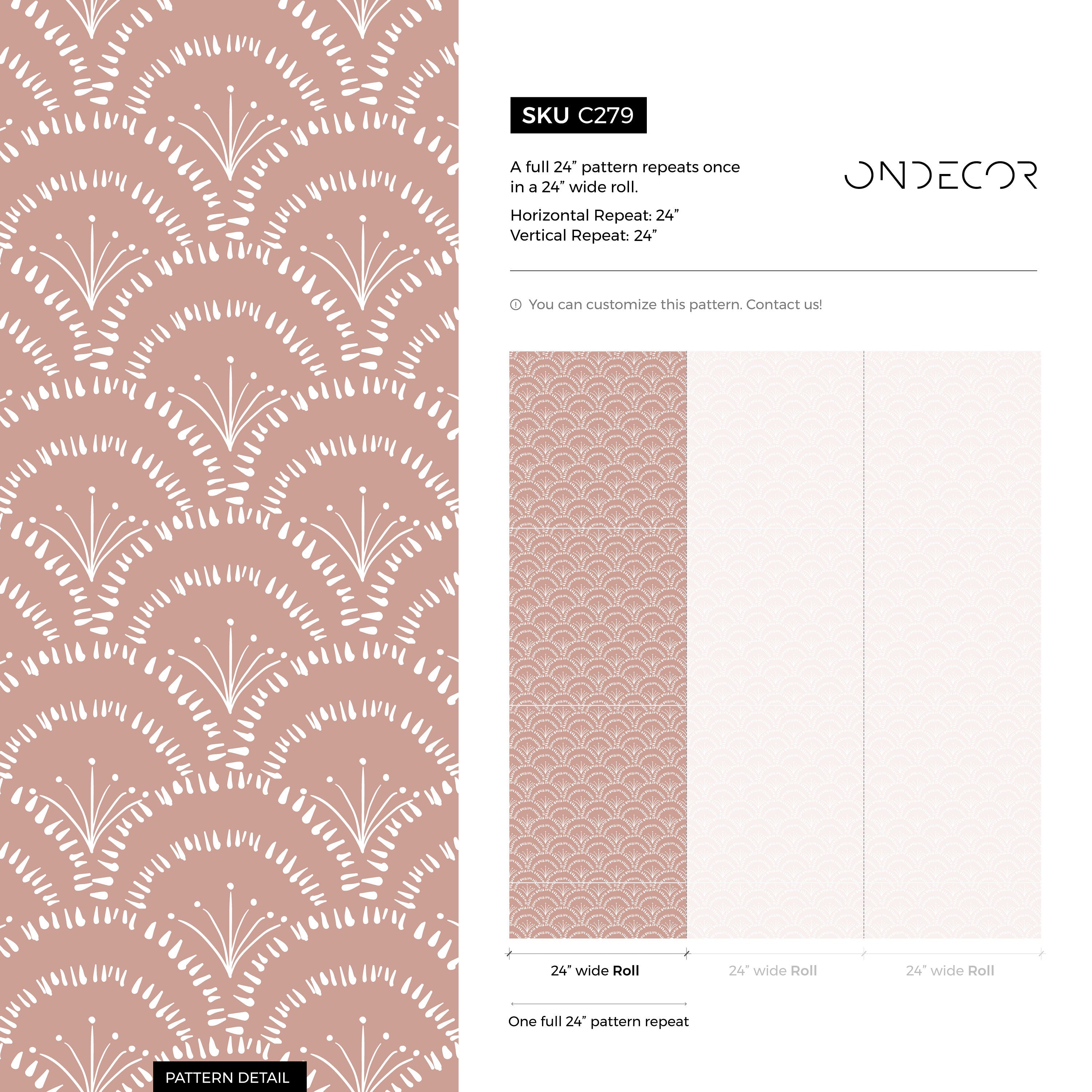 Art Deco Wallpaper With A Scalloped Fan Motif In Pink And White - C279