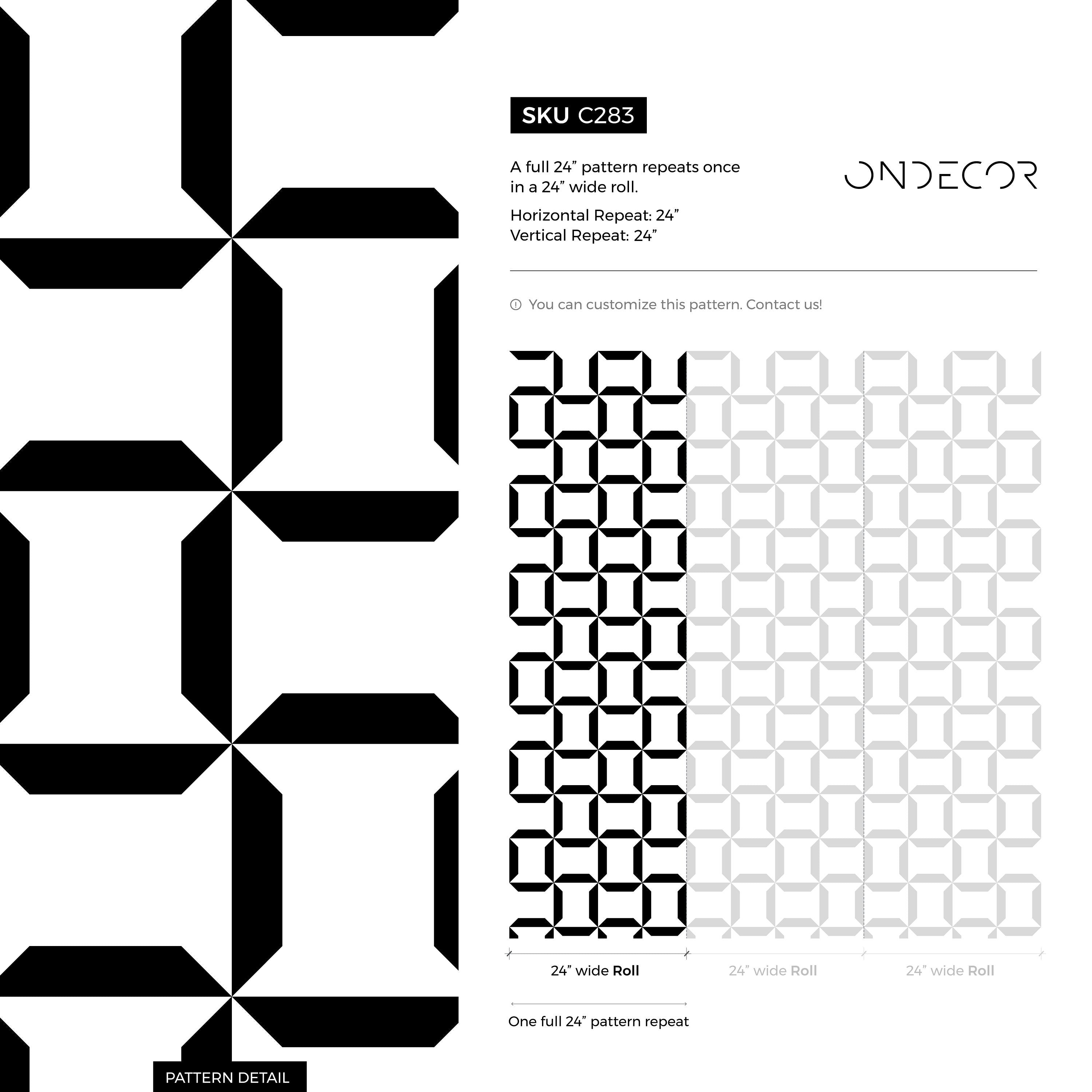 Geometric Wallpaper With An Interlocking Block Motif In Black And White - C283