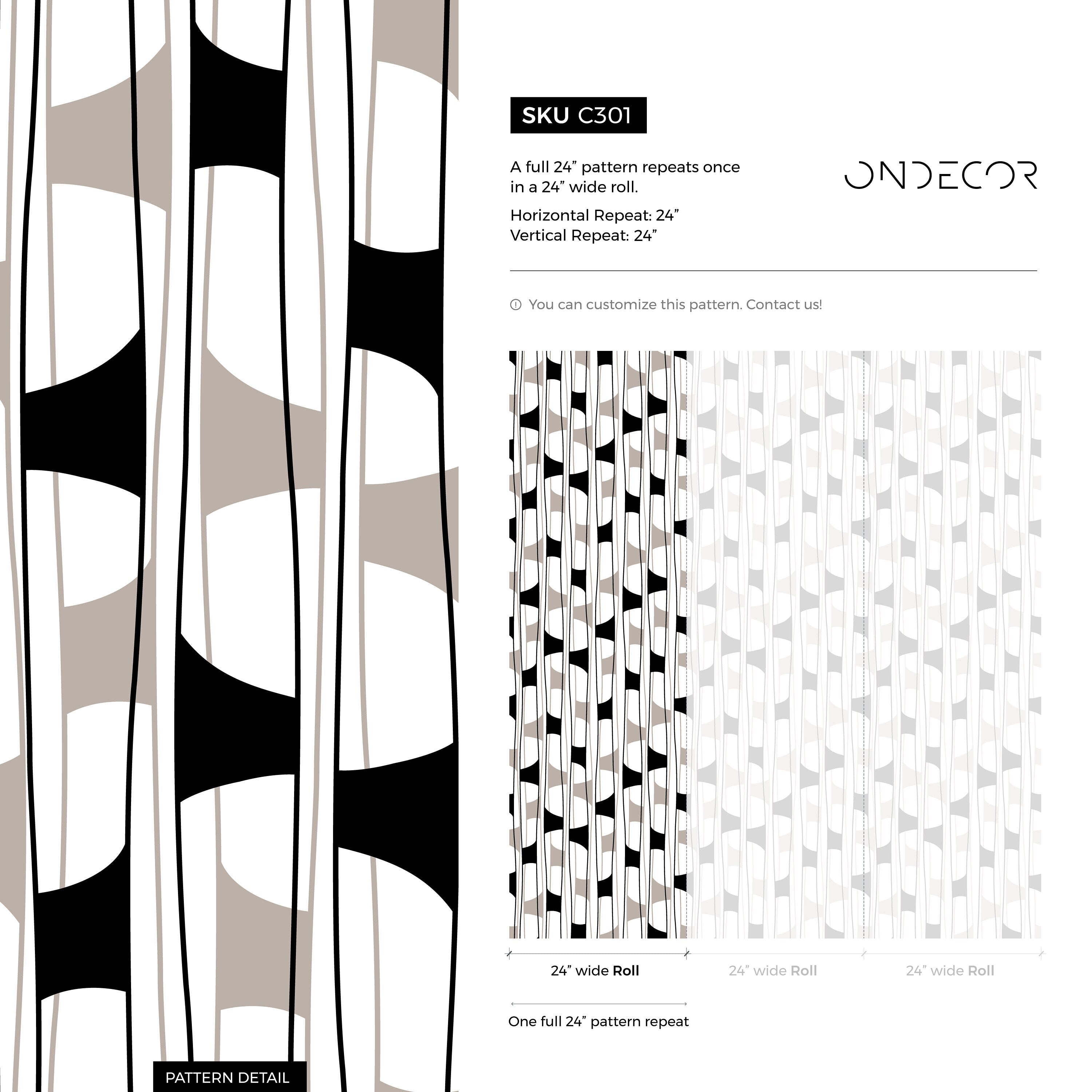 Geometric Wallpaper With Vertical Block Shapes In Black, Taupe, And White - C301