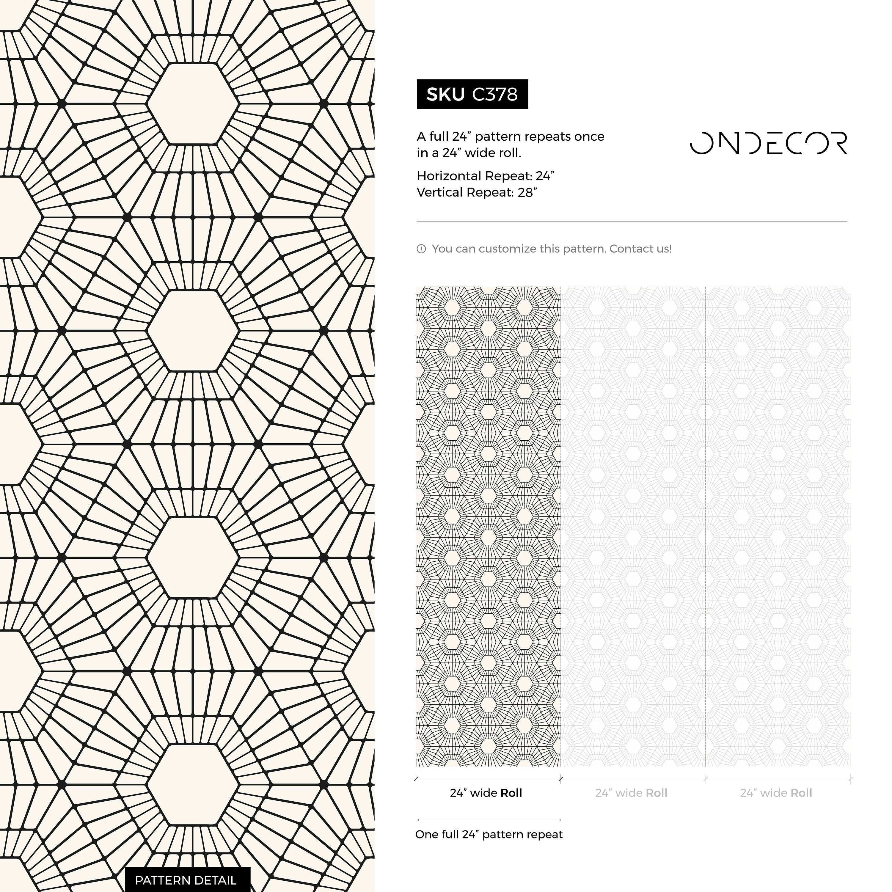 Geometric Wallpaper Featuring Radiating Hexagons In Black And White - C378