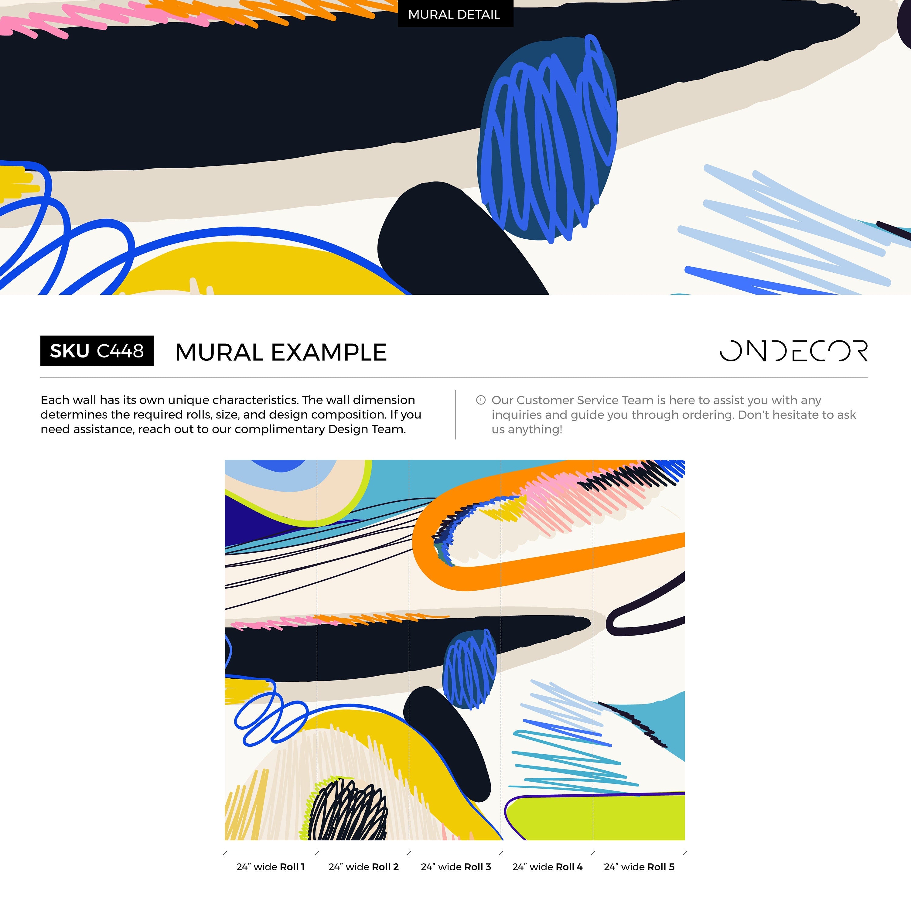 Abstract Wallpaper With Bold Shapes And Scribbles In Blue, Orange, And Yellow - C448