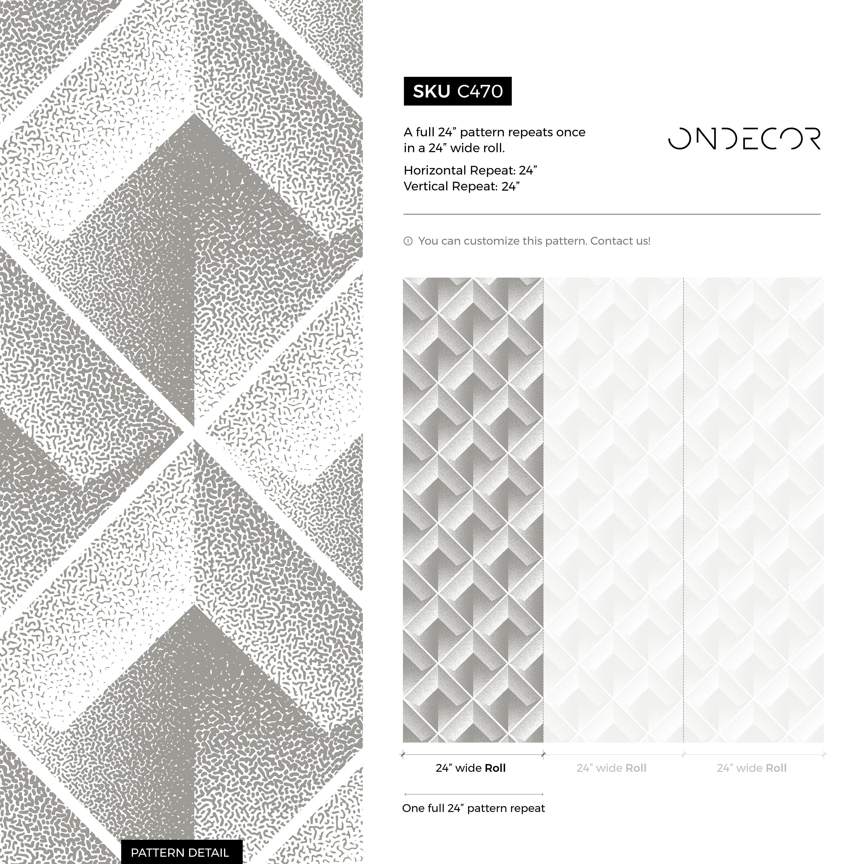 Geometric Wallpaper With A 3d Stippled Cube Motif In Grey And White - C470