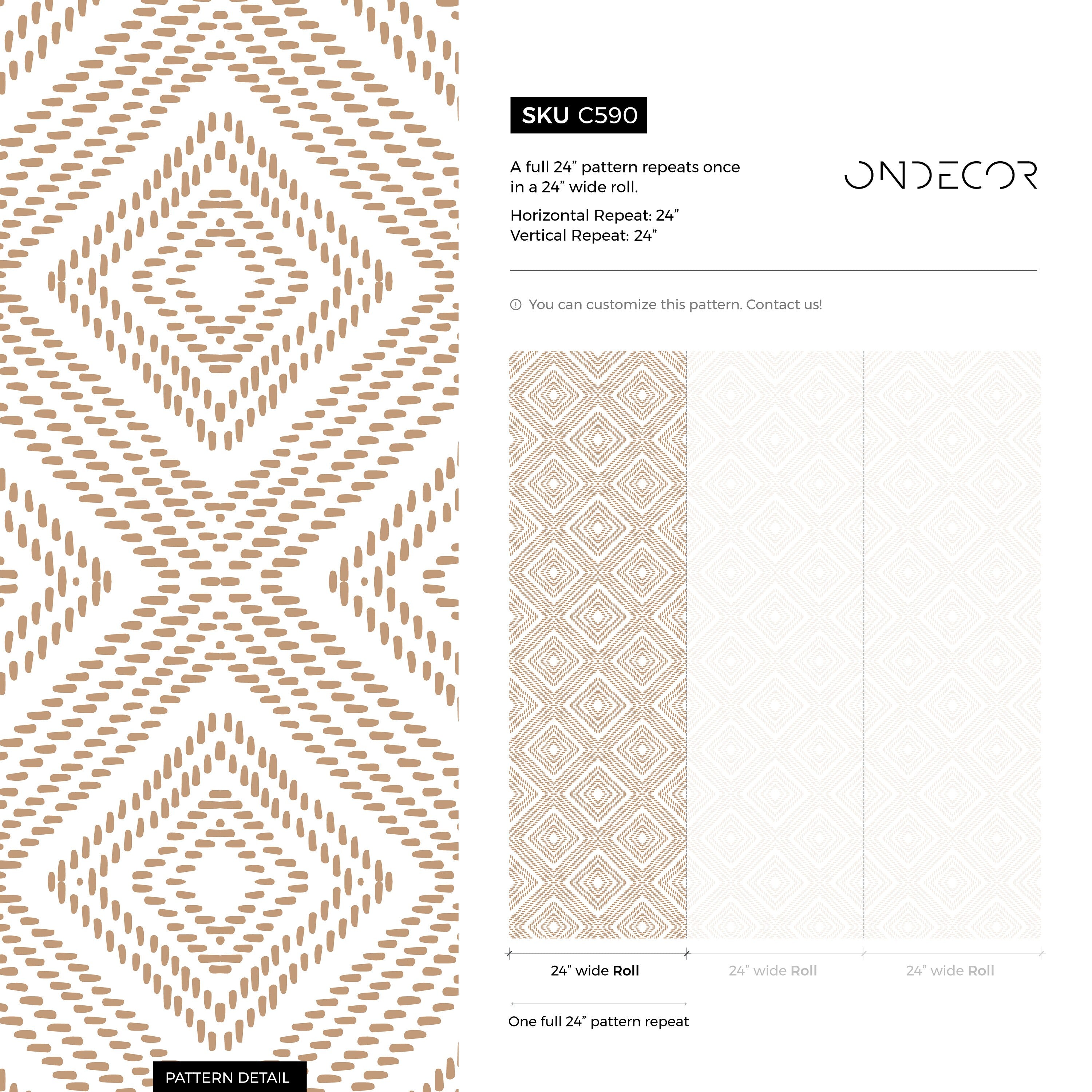 Geometric Wallpaper With A Dashed Diamond Pattern In Beige - C590