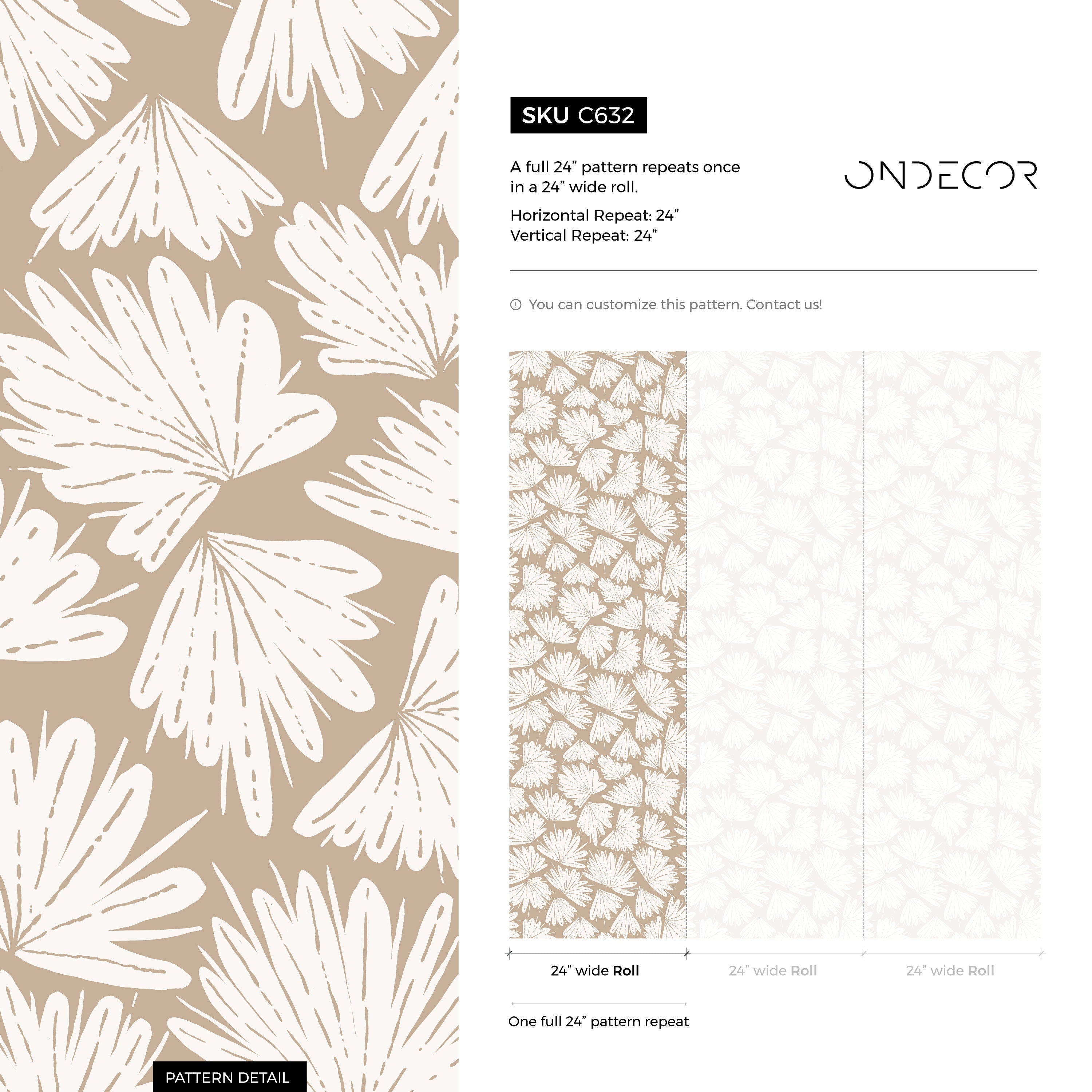 Boho Wallpaper Featuring Stylized Fan Leaves In Beige And Off-white - C632