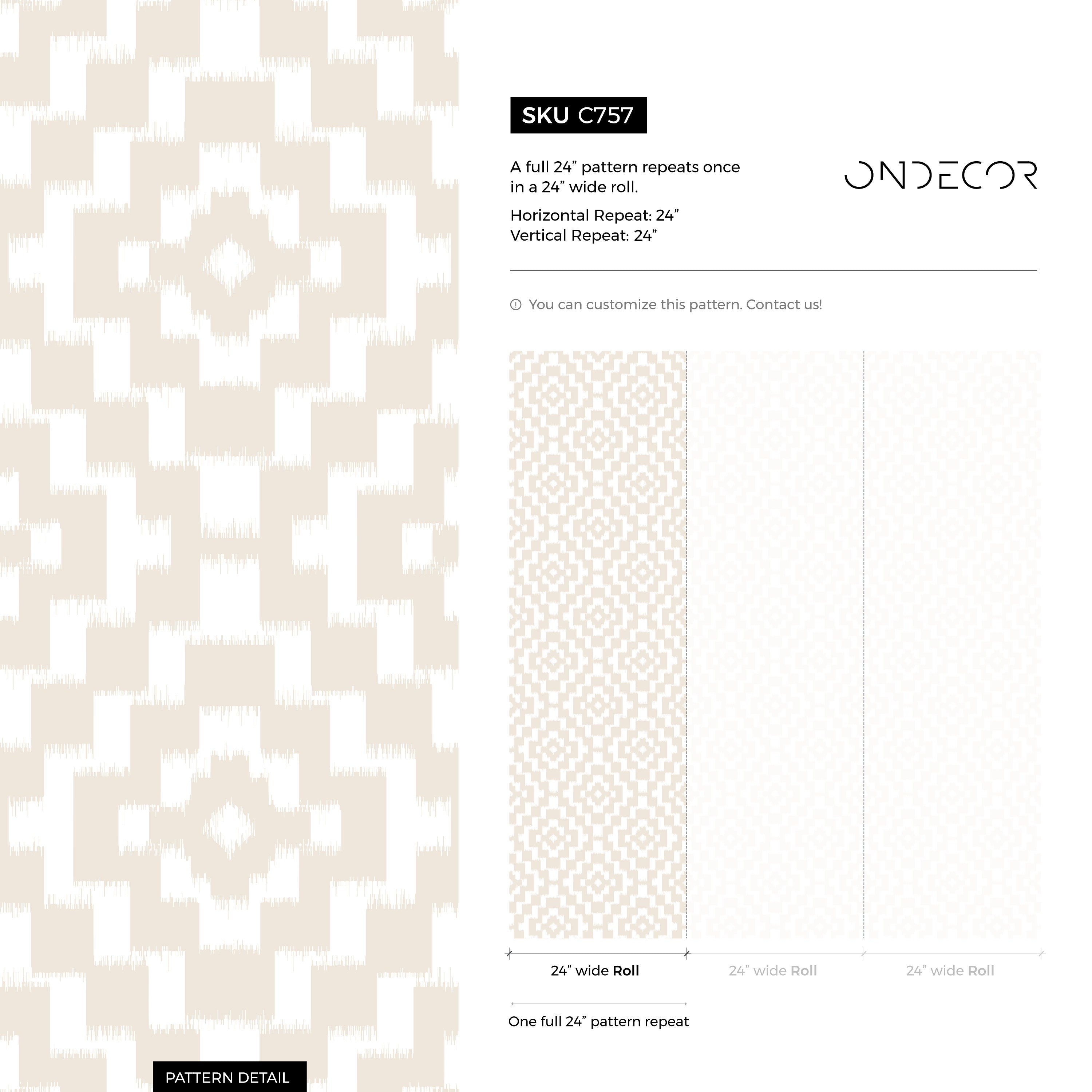 Geometric Wallpaper With A Neutral Ikat Motif In Beige And Cream - C757