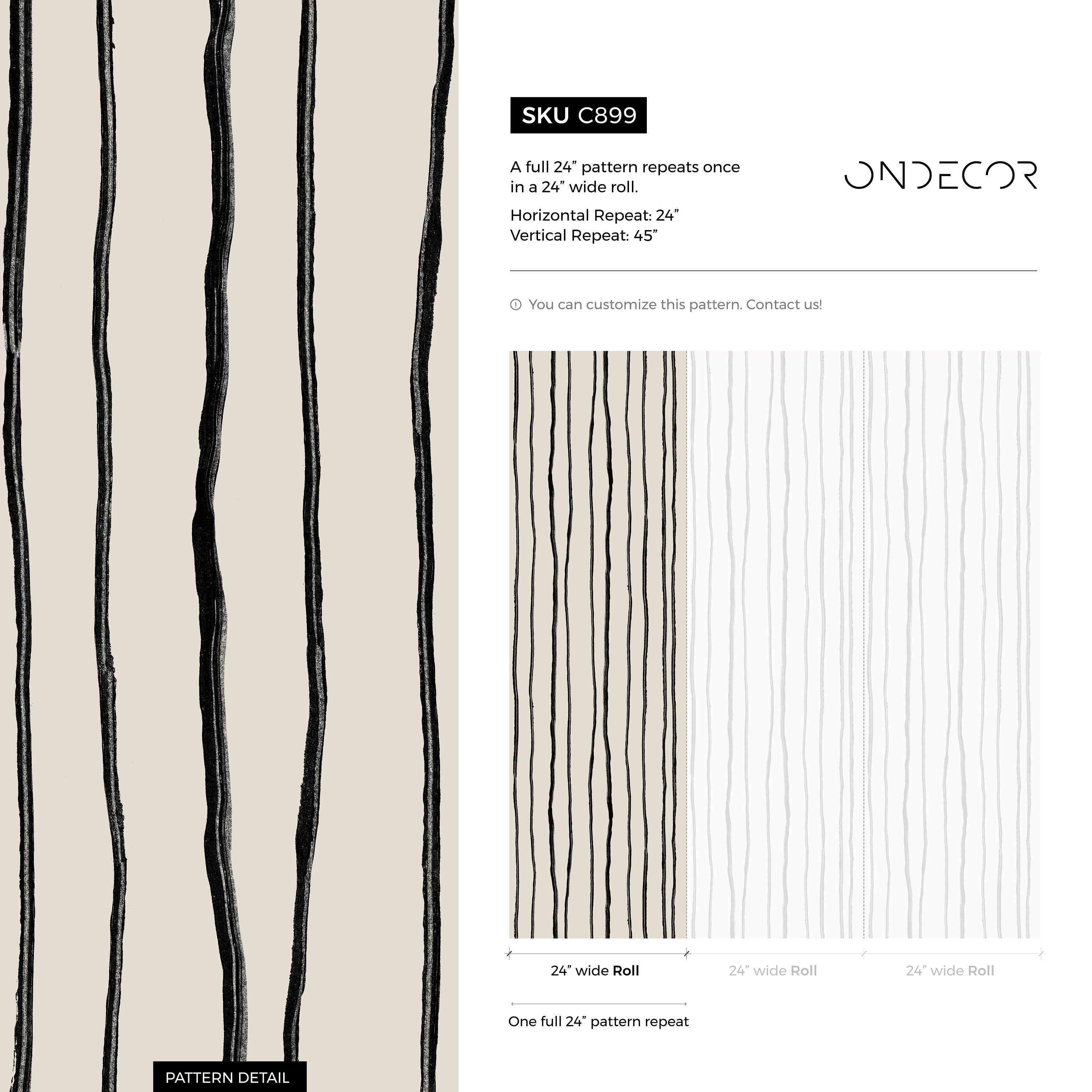 Striped Wallpaper With Irregular Hand-drawn Lines In Black And Beige - C899