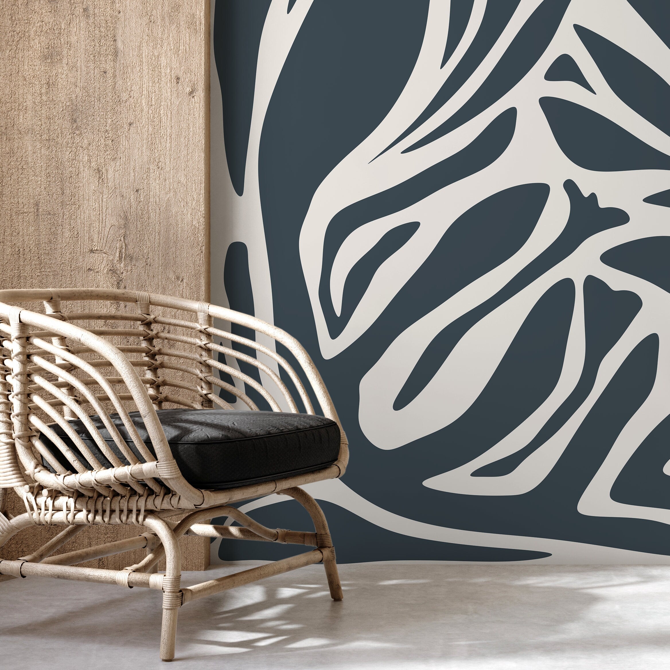 Abstract Wallpaper With Bold Organic Shapes In Dark Grey And Off-white - D631