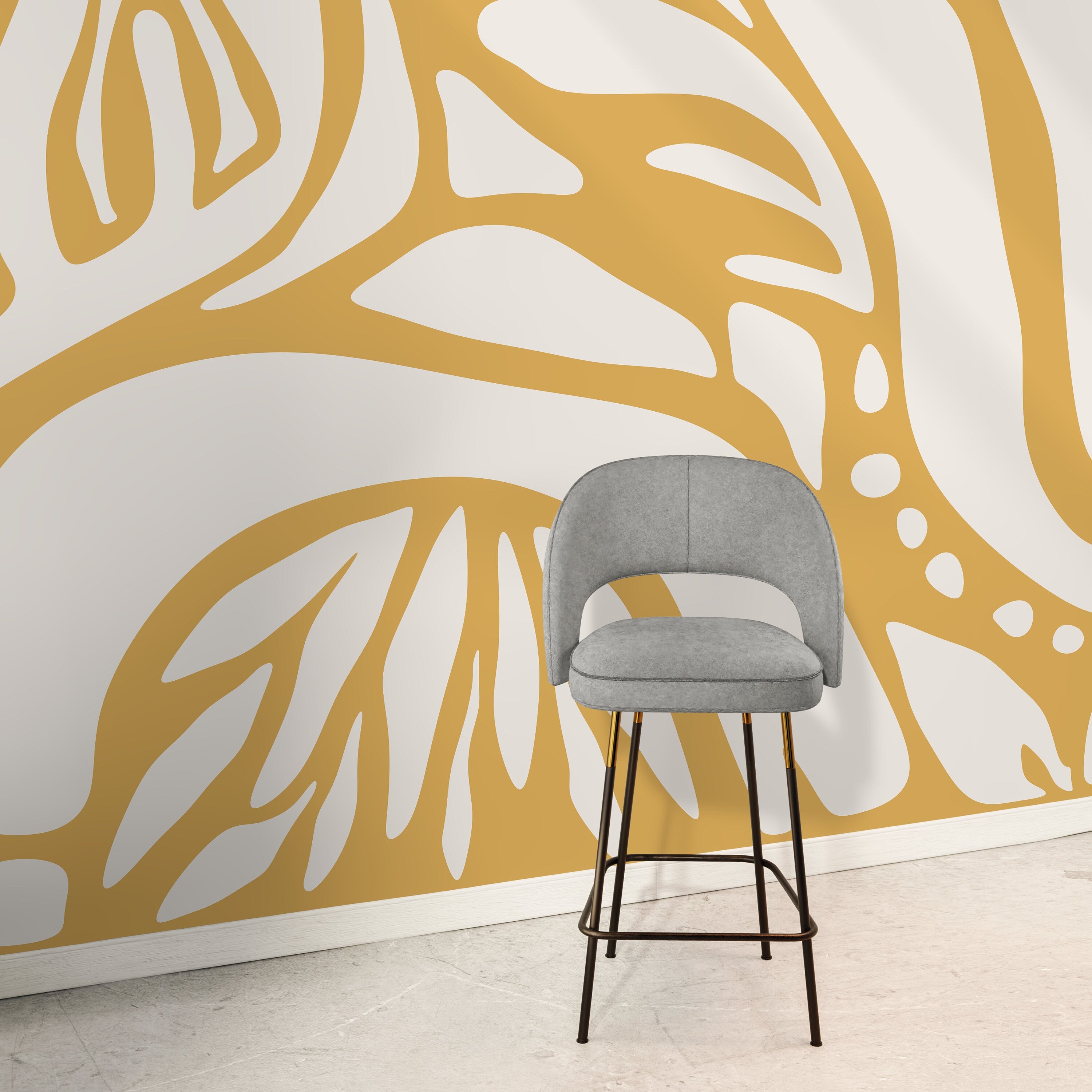 Abstract Wallpaper With Large Organic Forms In Yellow And White - D632