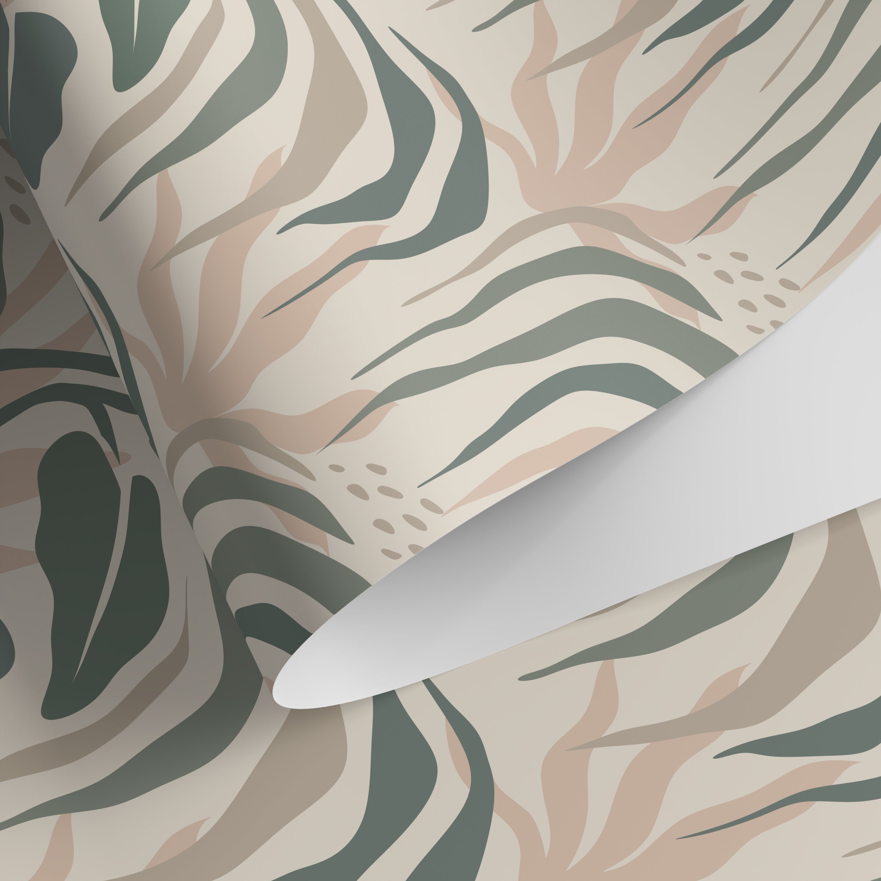 Botanical Wallpaper Featuring Abstract Foliage In Sage Green, Beige, And Pink - D720