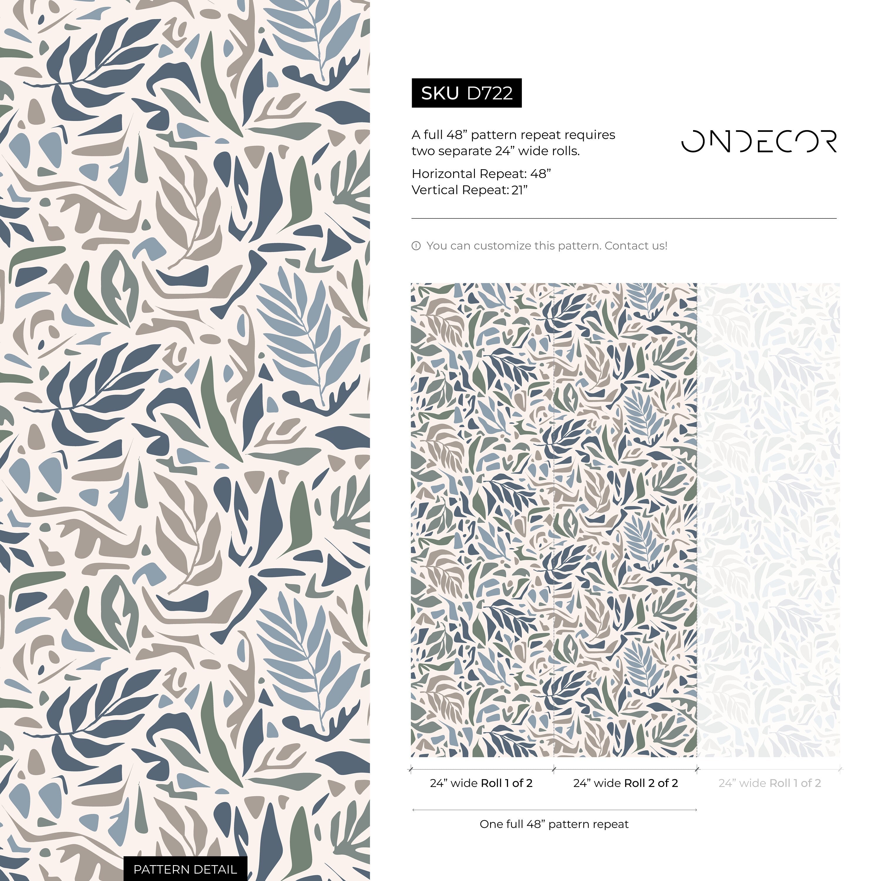 Abstract Wallpaper With Modern Leaf Shapes In Blue, Green, And Taupe - D722