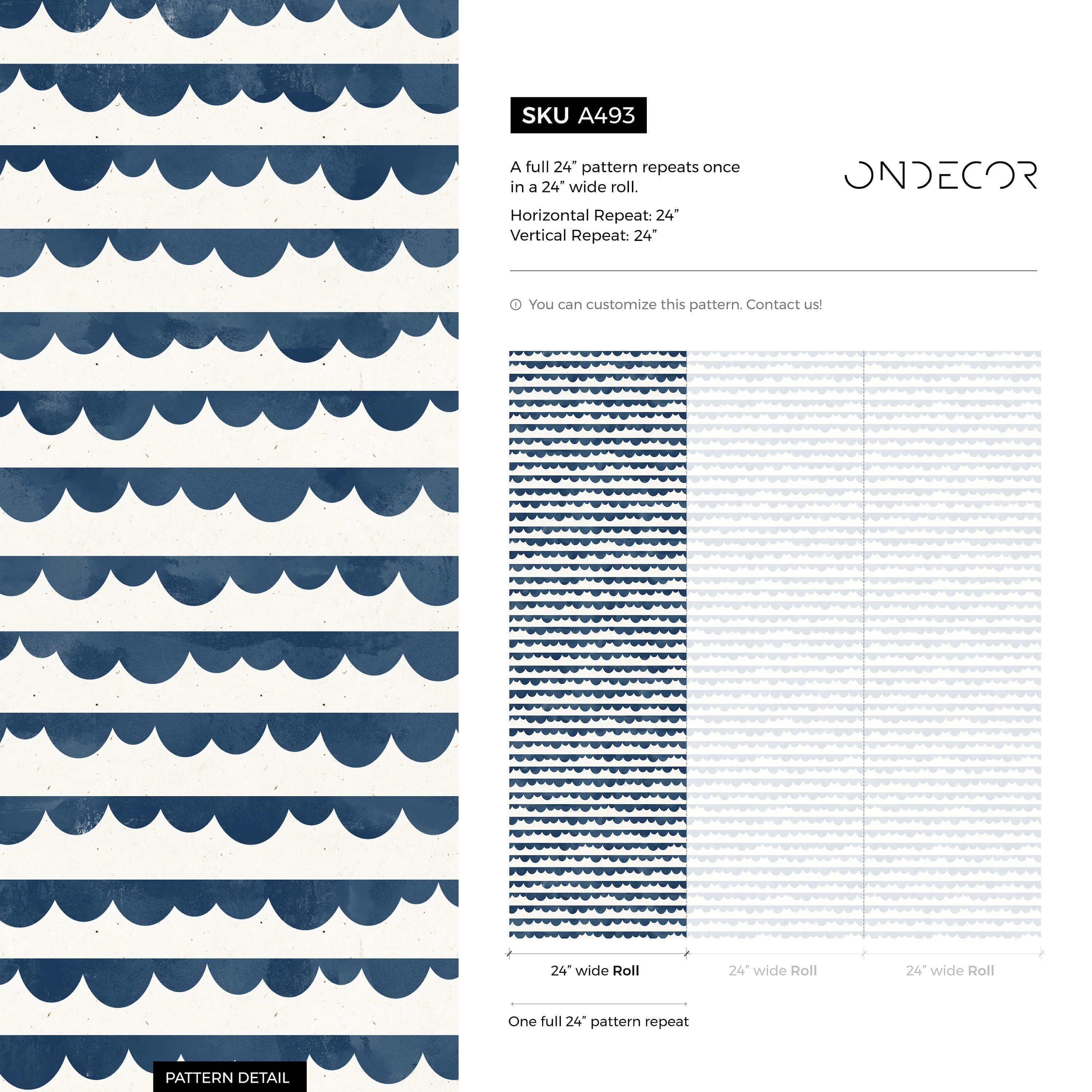 Nautical Wallpaper With A Scalloped Wave Motif In Navy Blue - A493