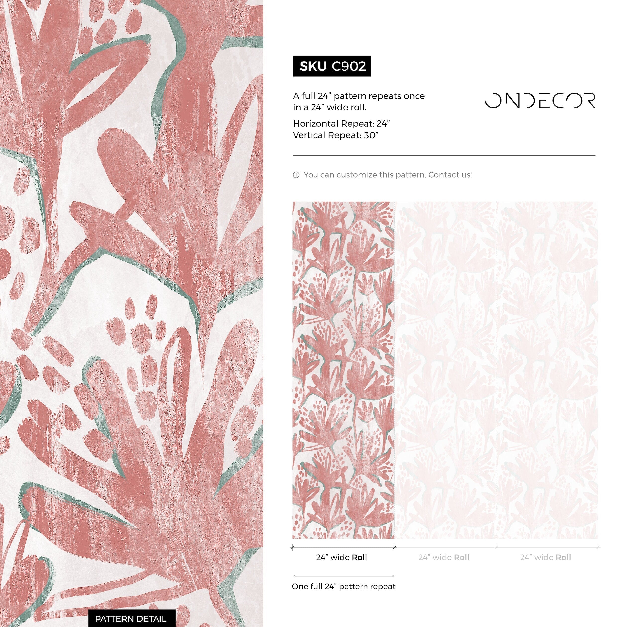 Floral Wallpaper With A Stylized Botanical Print In Pink And Teal - C902