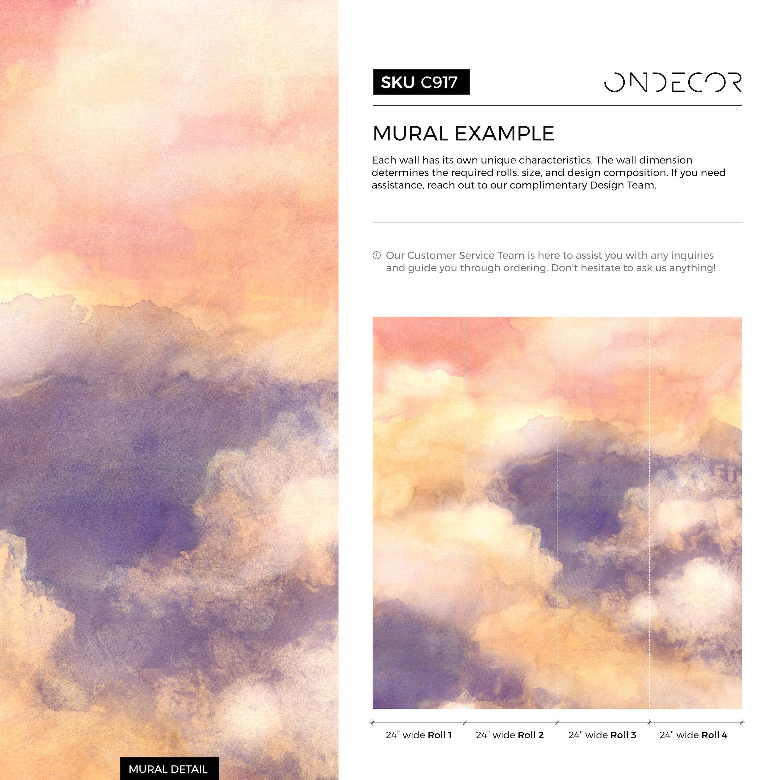 Watercolor Wallpaper With A Soft Cloud Effect In Purple, Orange, And Yellow - C917