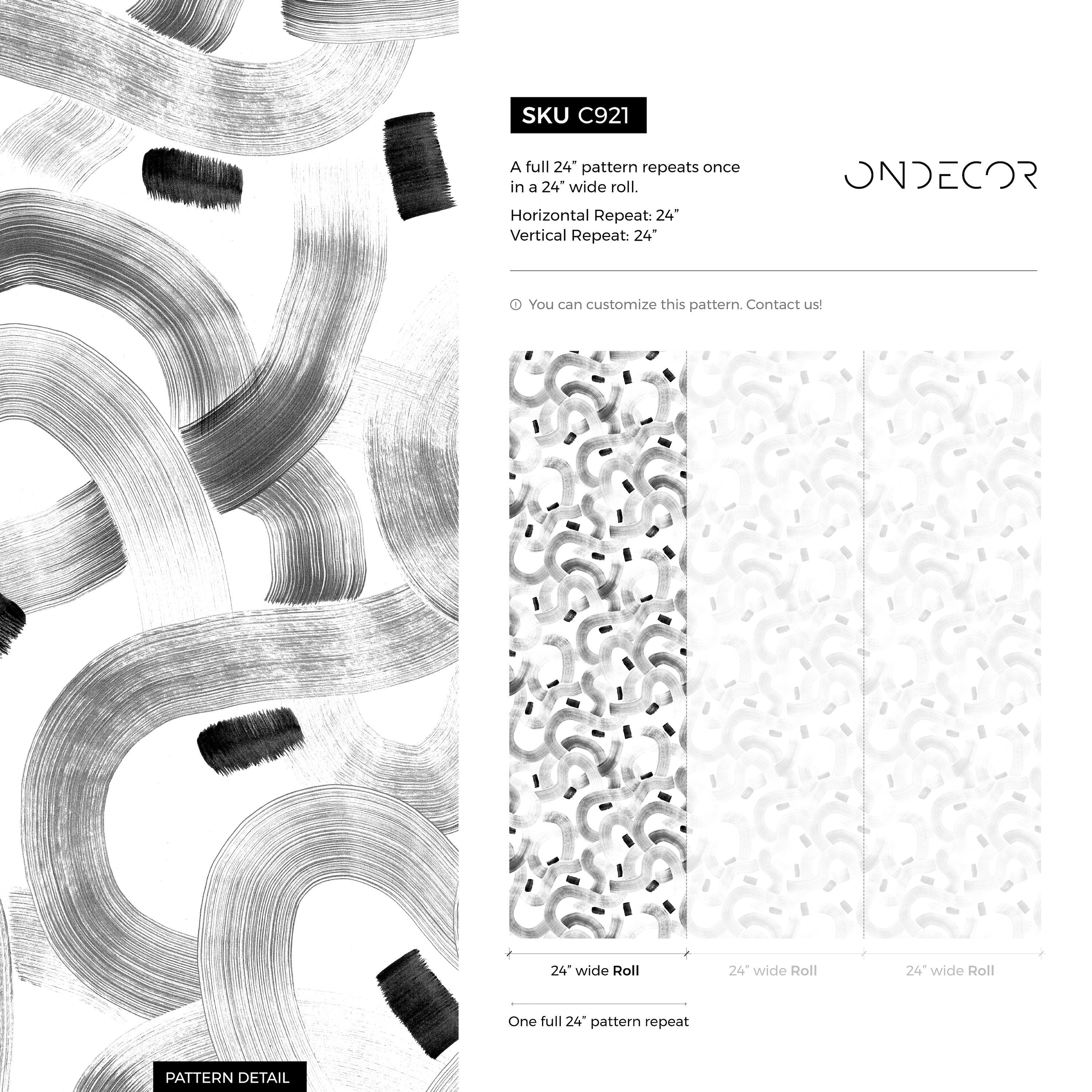 Abstract Wallpaper With Meandering Brush Strokes In Black And Gray - C921