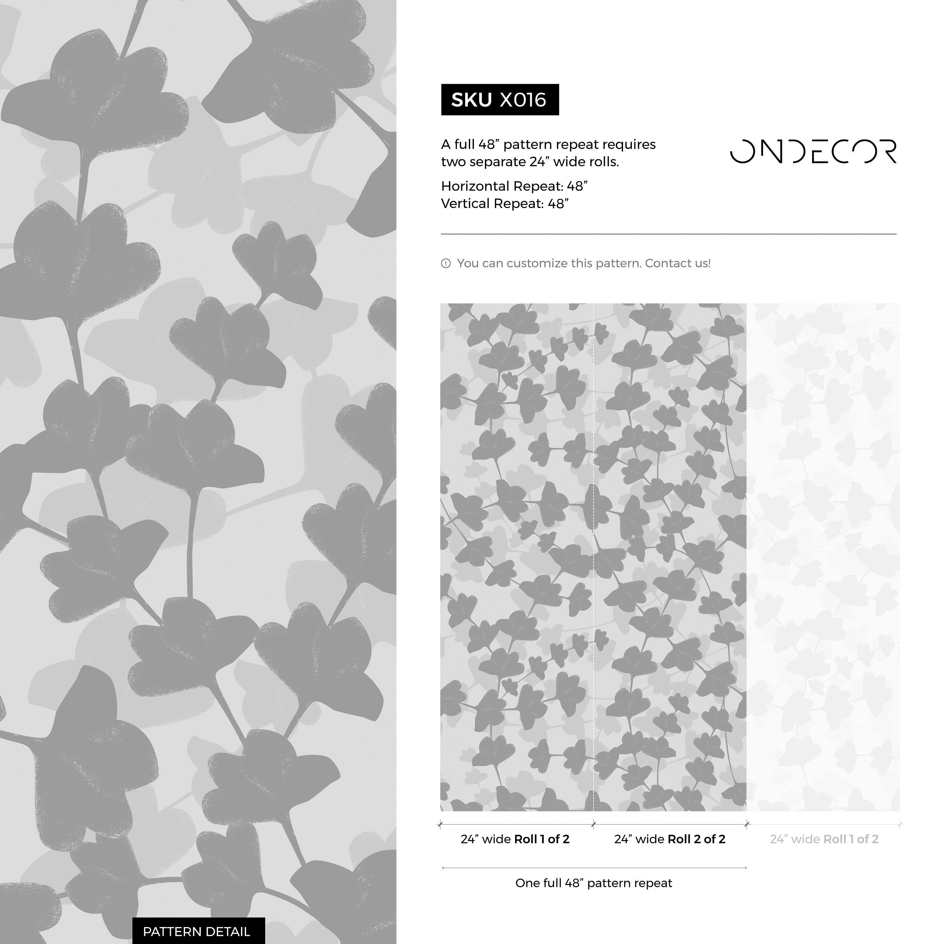 Botanical Wallpaper With Layered Floral Silhouettes In Gray - X016