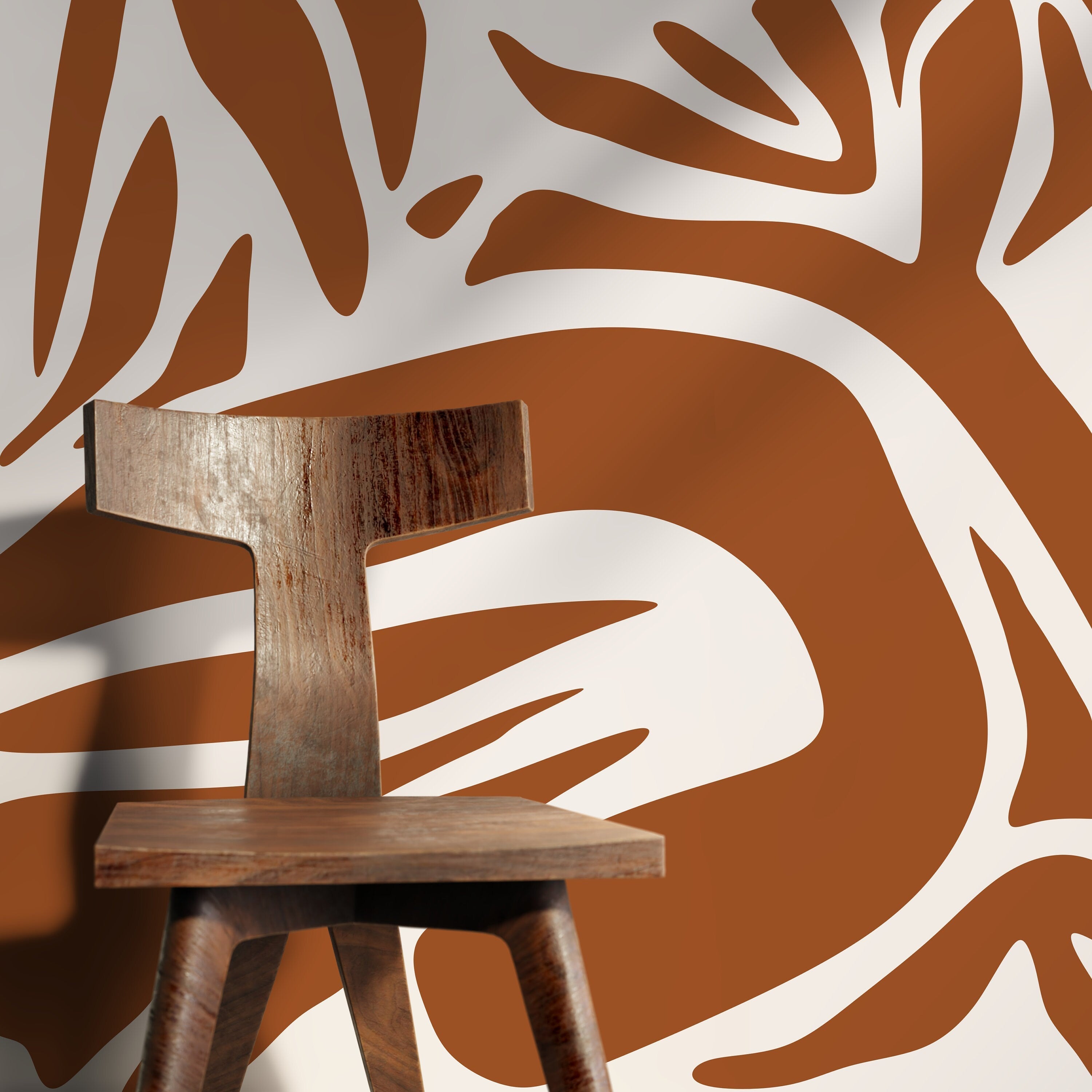Abstract Wallpaper With Bold Organic Lines In Orange And Beige - D638