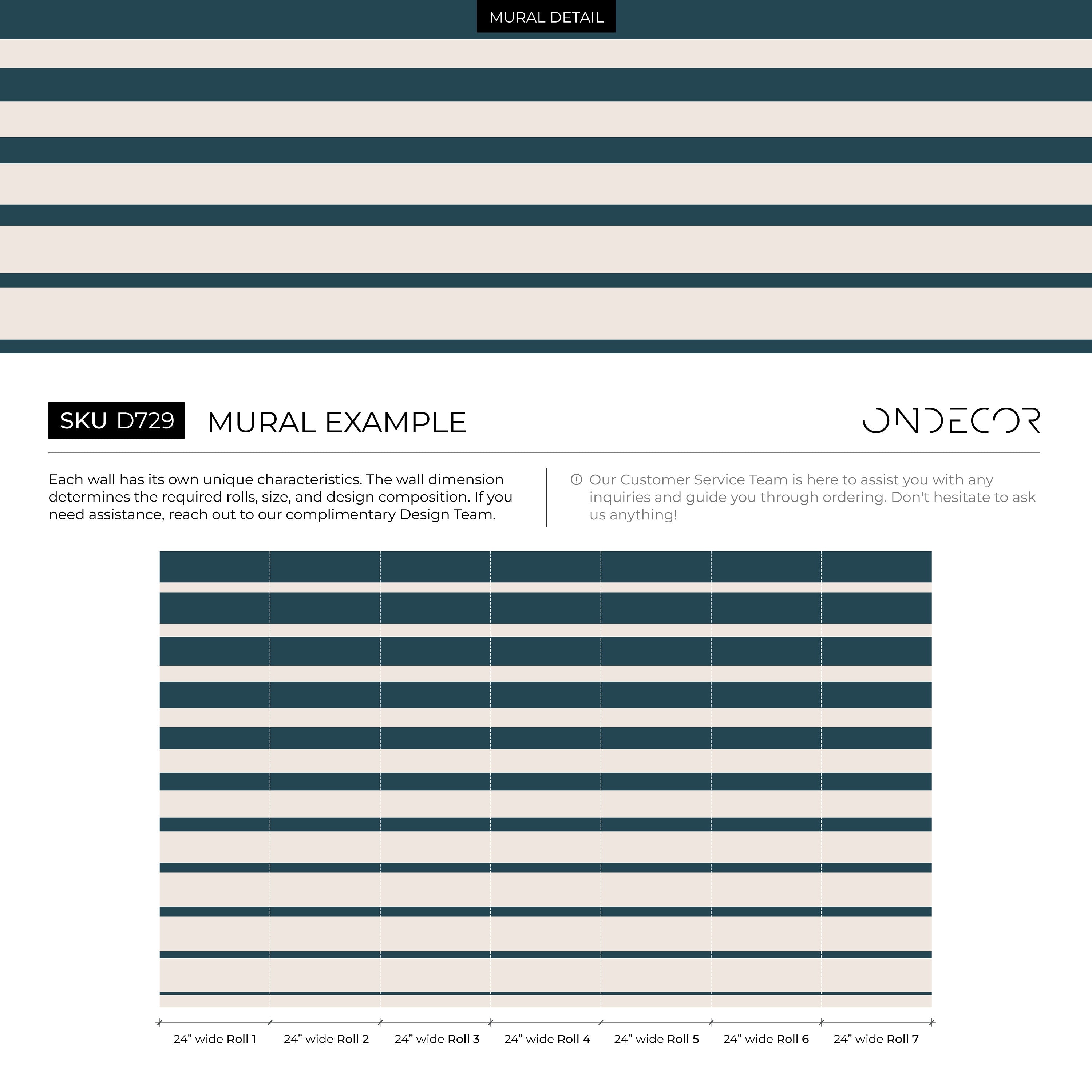 Striped Wallpaper With A Bold Horizontal Pattern In Dark Teal And Cream - D729