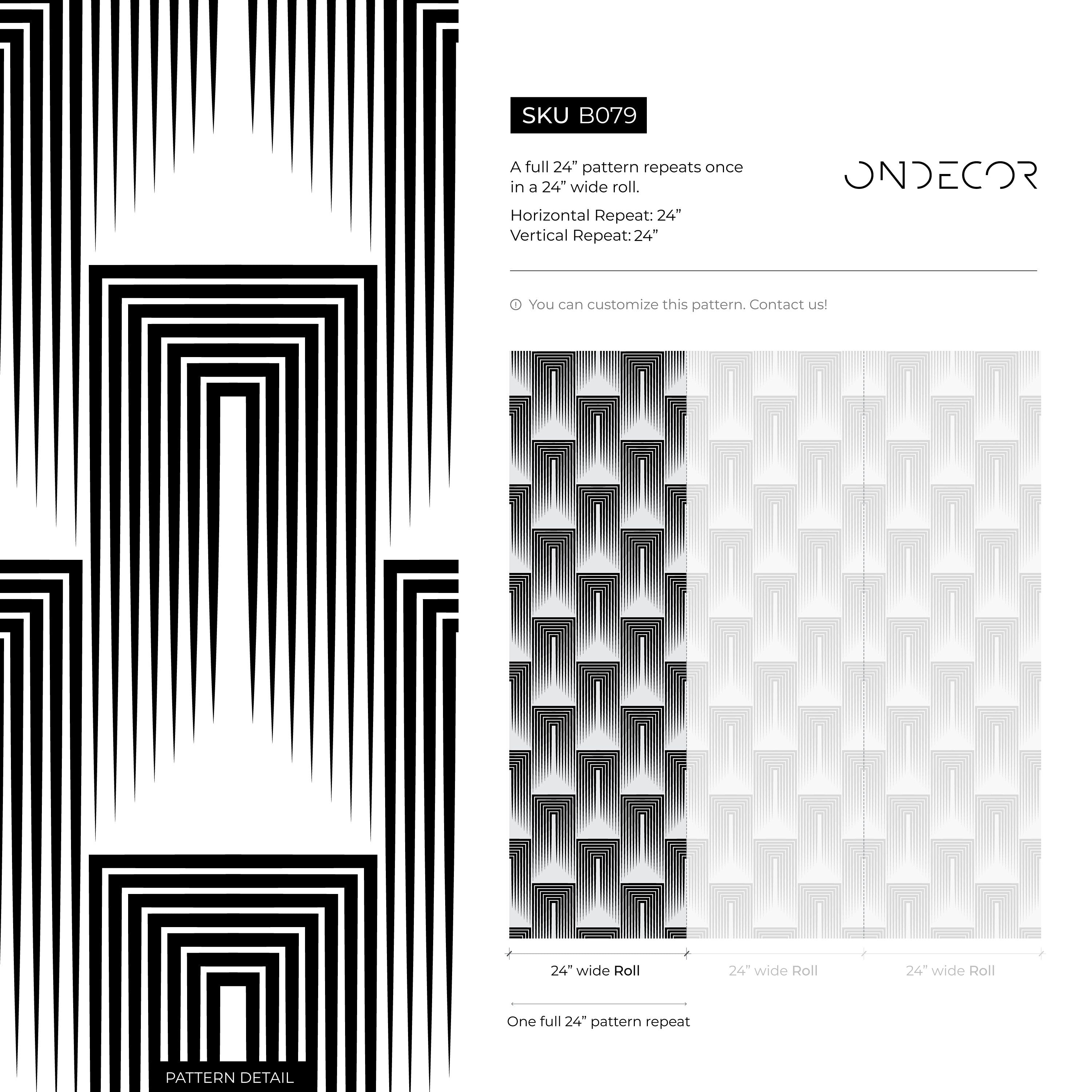 Art Deco Wallpaper With A Linear Arch Motif In Black And White - B079