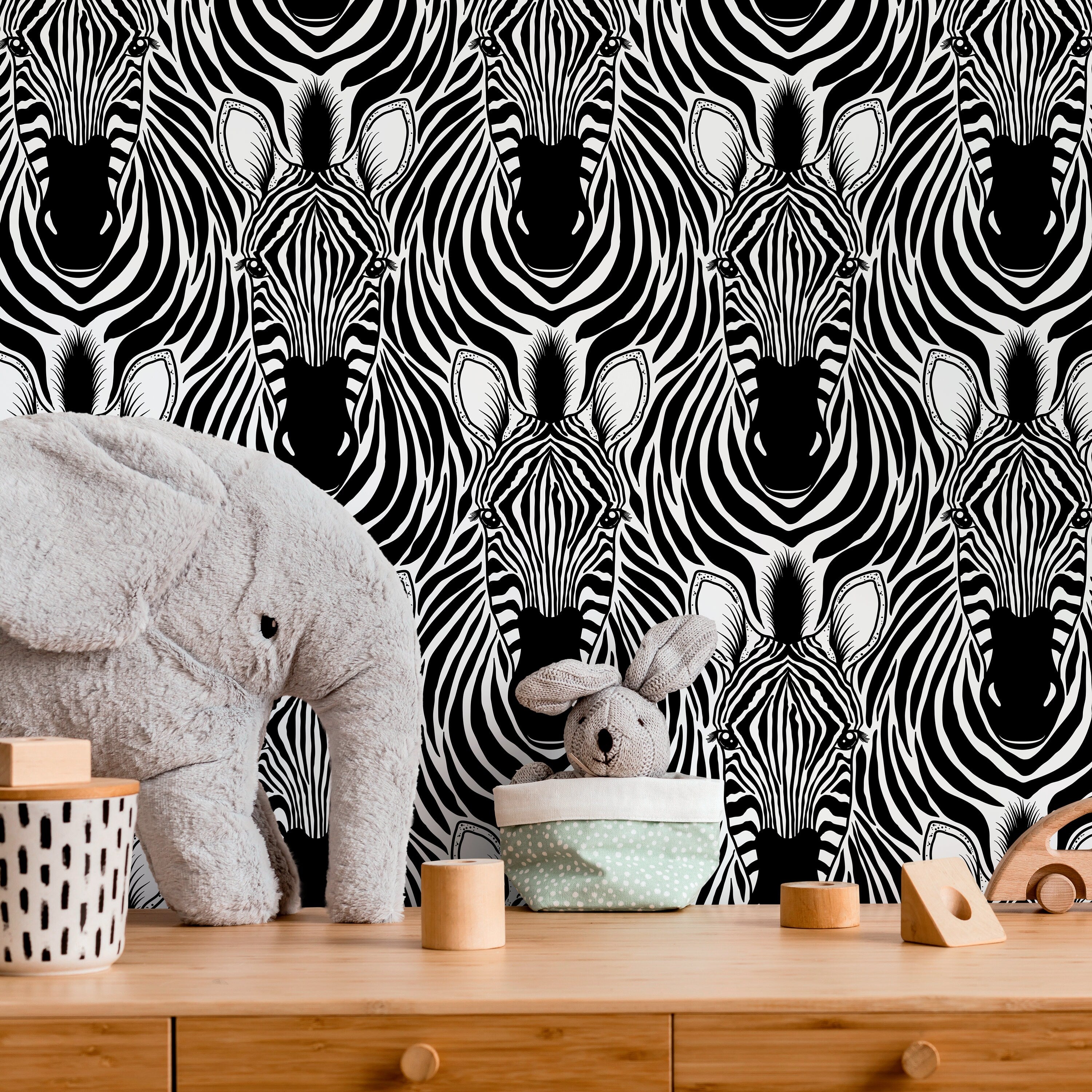 Animal Print Wallpaper With A Graphic Zebra Motif In Black And White - D948