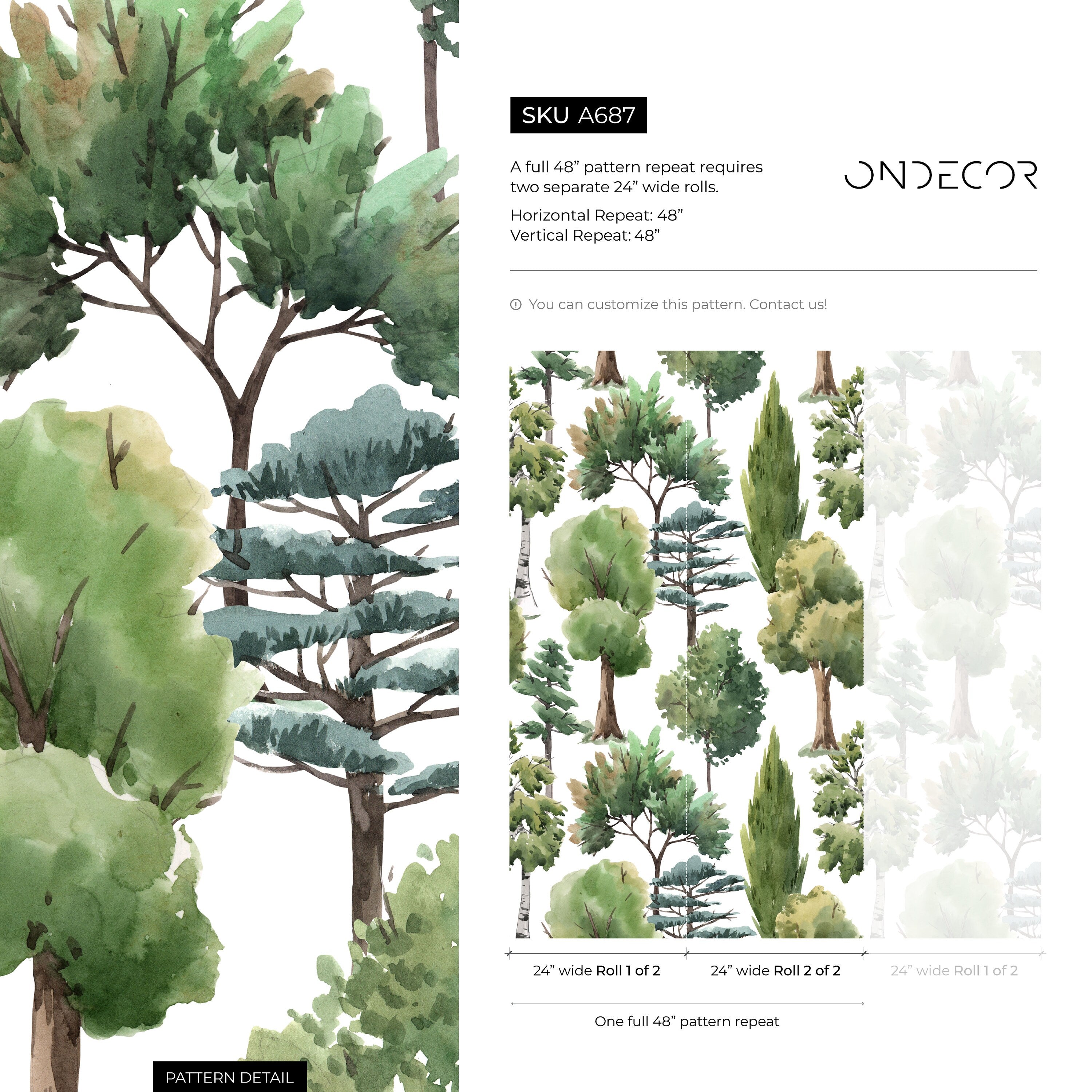 Forest Wallpaper Featuring A Watercolor Woodland In Green And Brown - A687