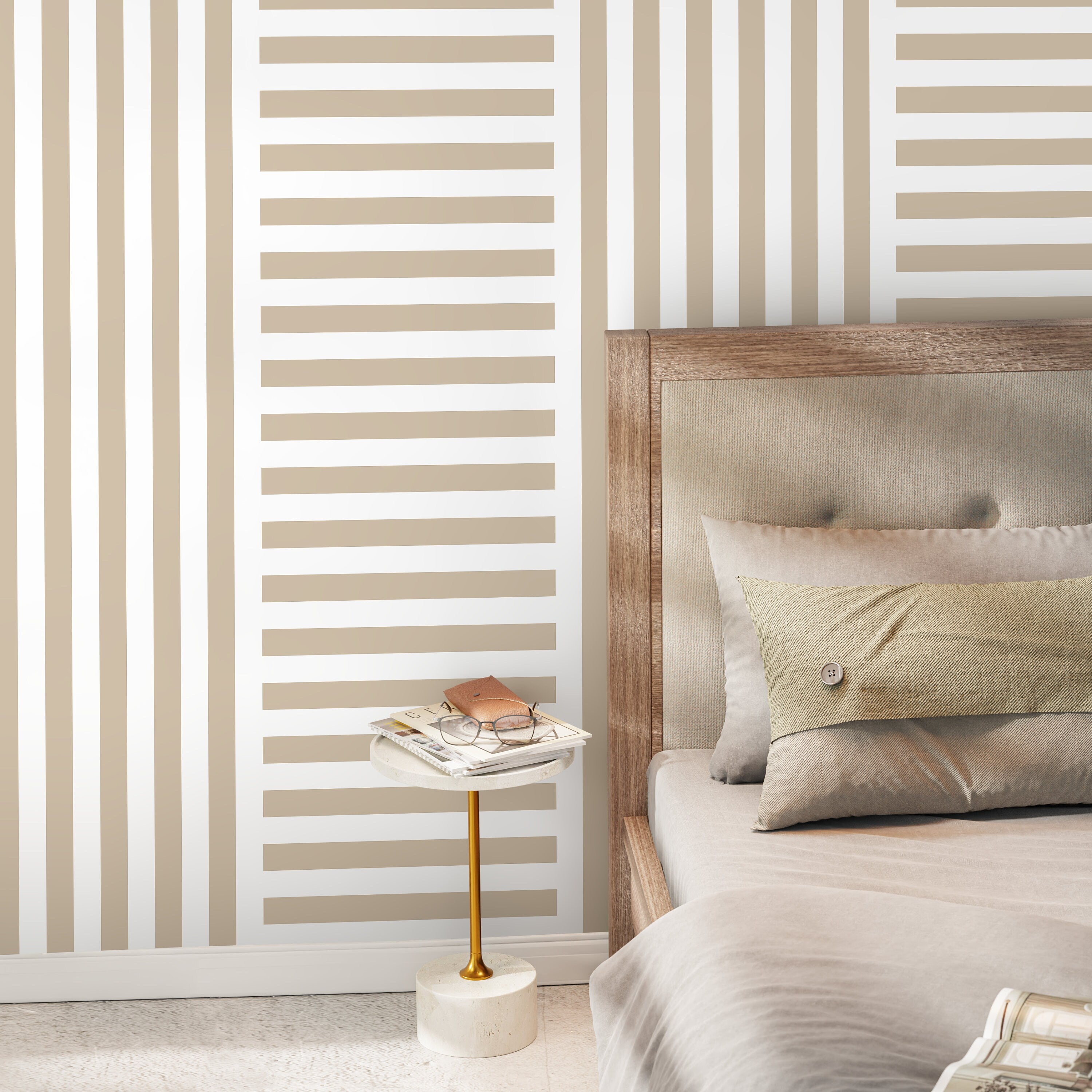 Striped Wallpaper With A Modern Geometric Design In Beige - D736