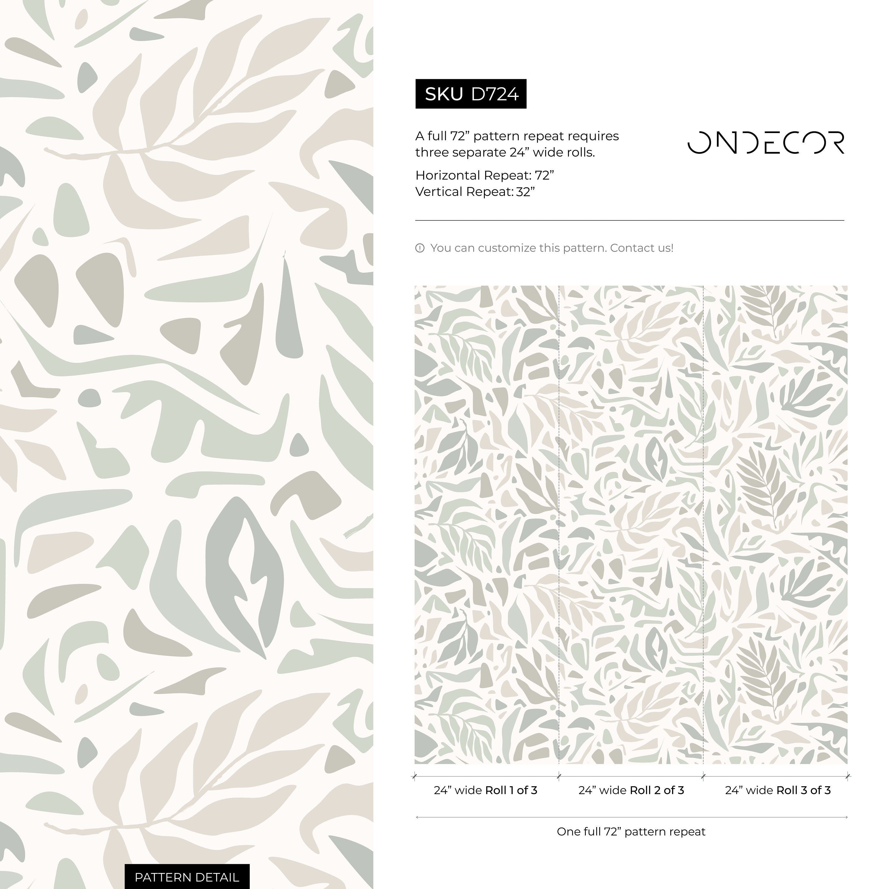 Abstract Wallpaper With A Minimalist Leaf Motif In Sage, Beige, And Gray - D724