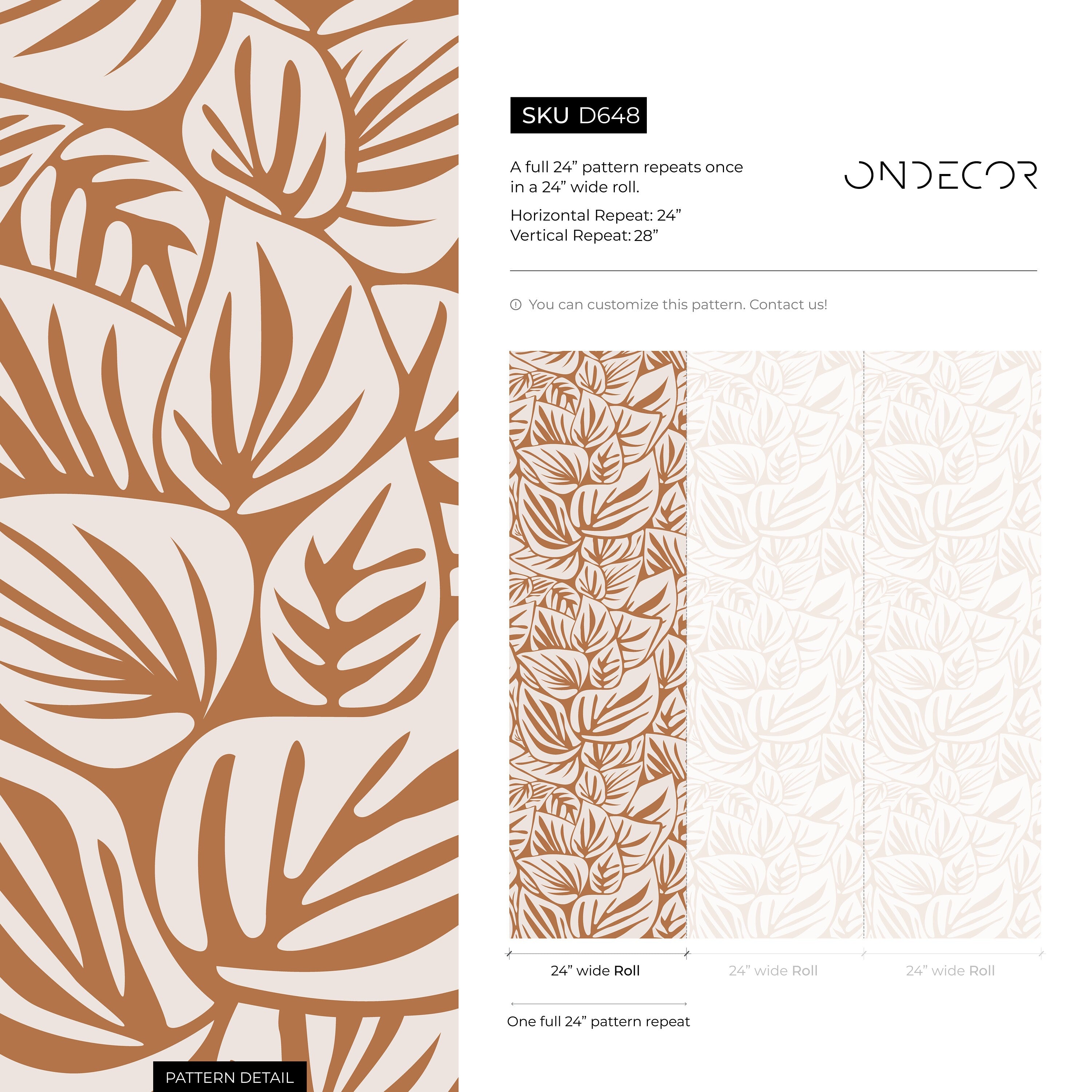 Botanical Wallpaper Featuring Stylized Leaves In Orange And Beige - D648