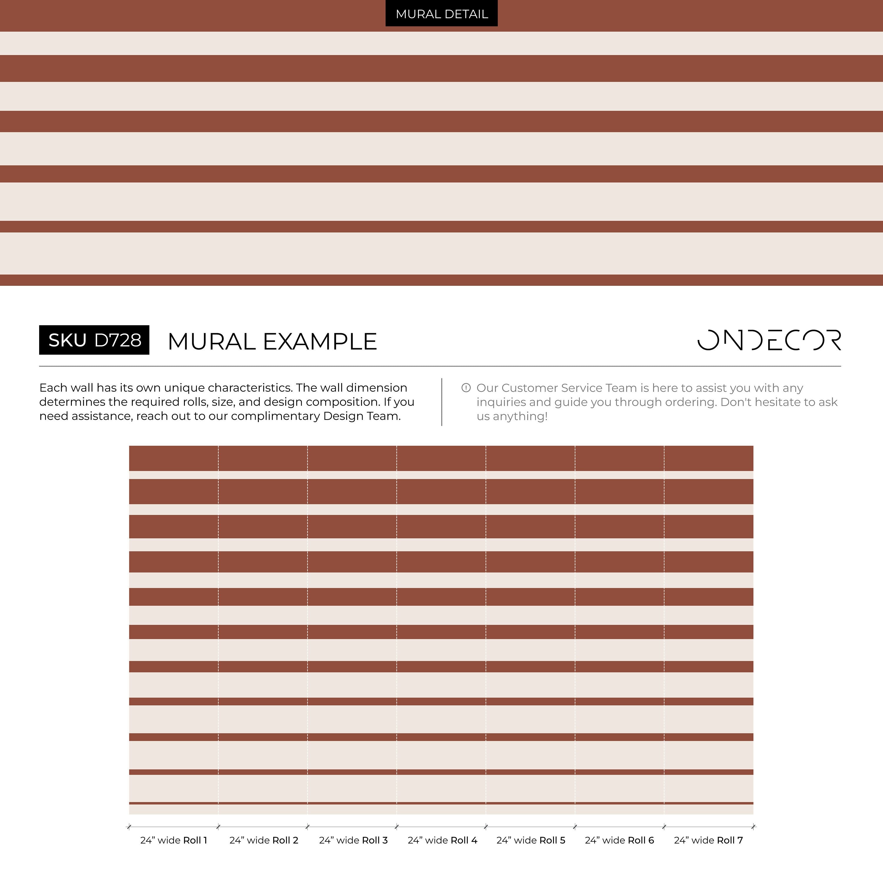 Striped Wallpaper With A Bold Horizontal Motif In Terracotta And Cream - D728