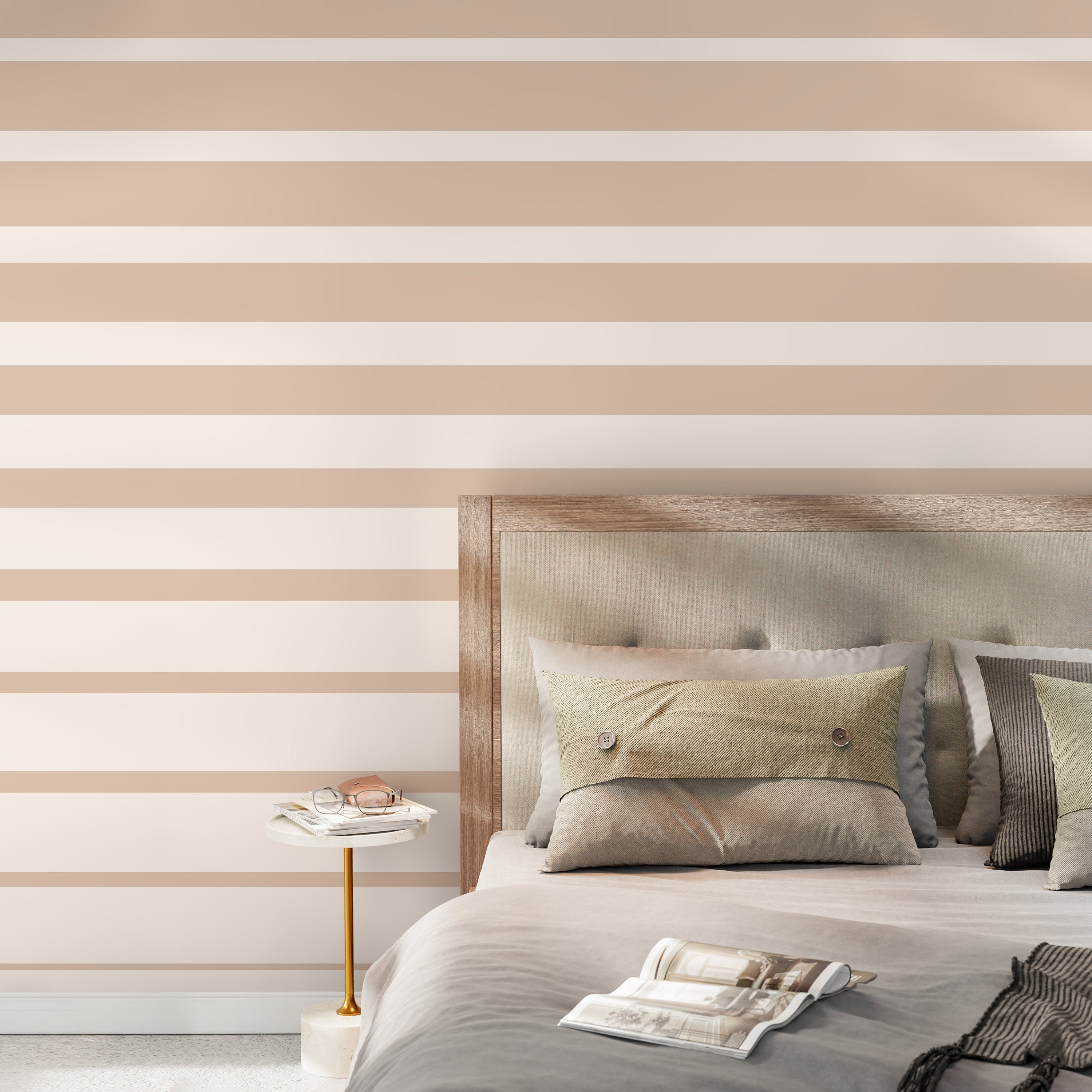 Striped Wallpaper With A Minimalist Motif In Beige And Taupe - D730