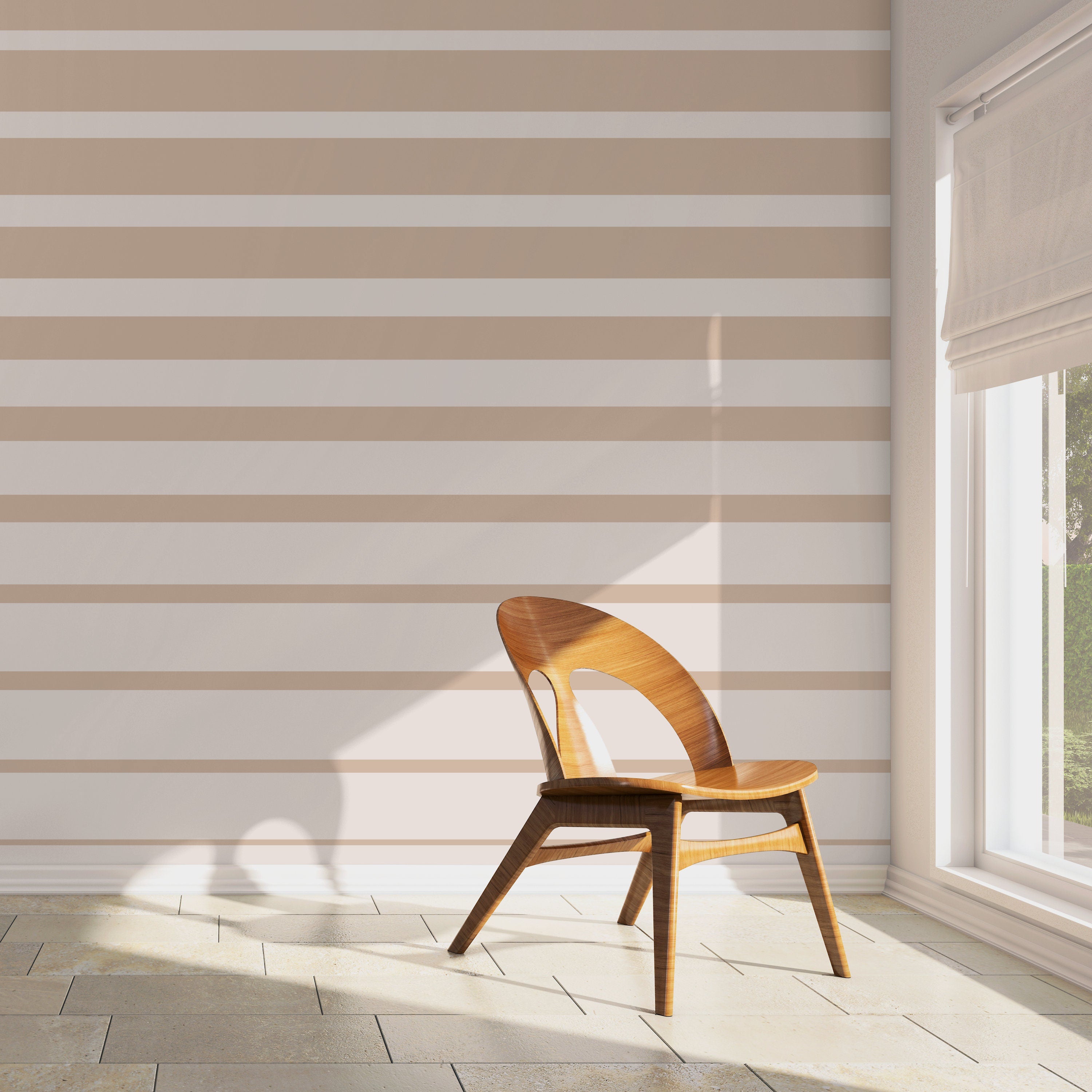 Striped Wallpaper With A Minimalist Motif In Beige And Taupe - D730