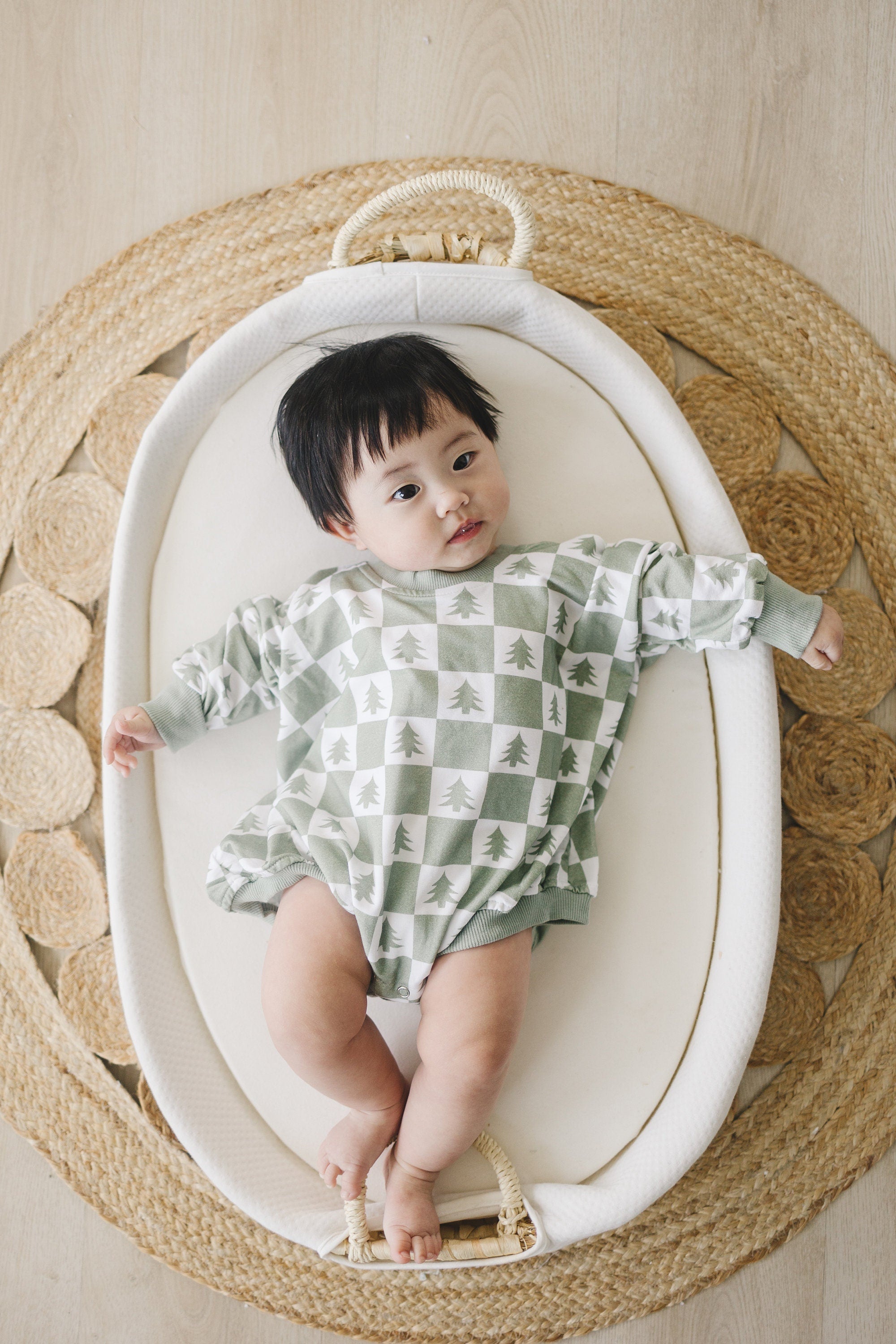 Checkered Christmas Tree Bamboo Bubble Romper