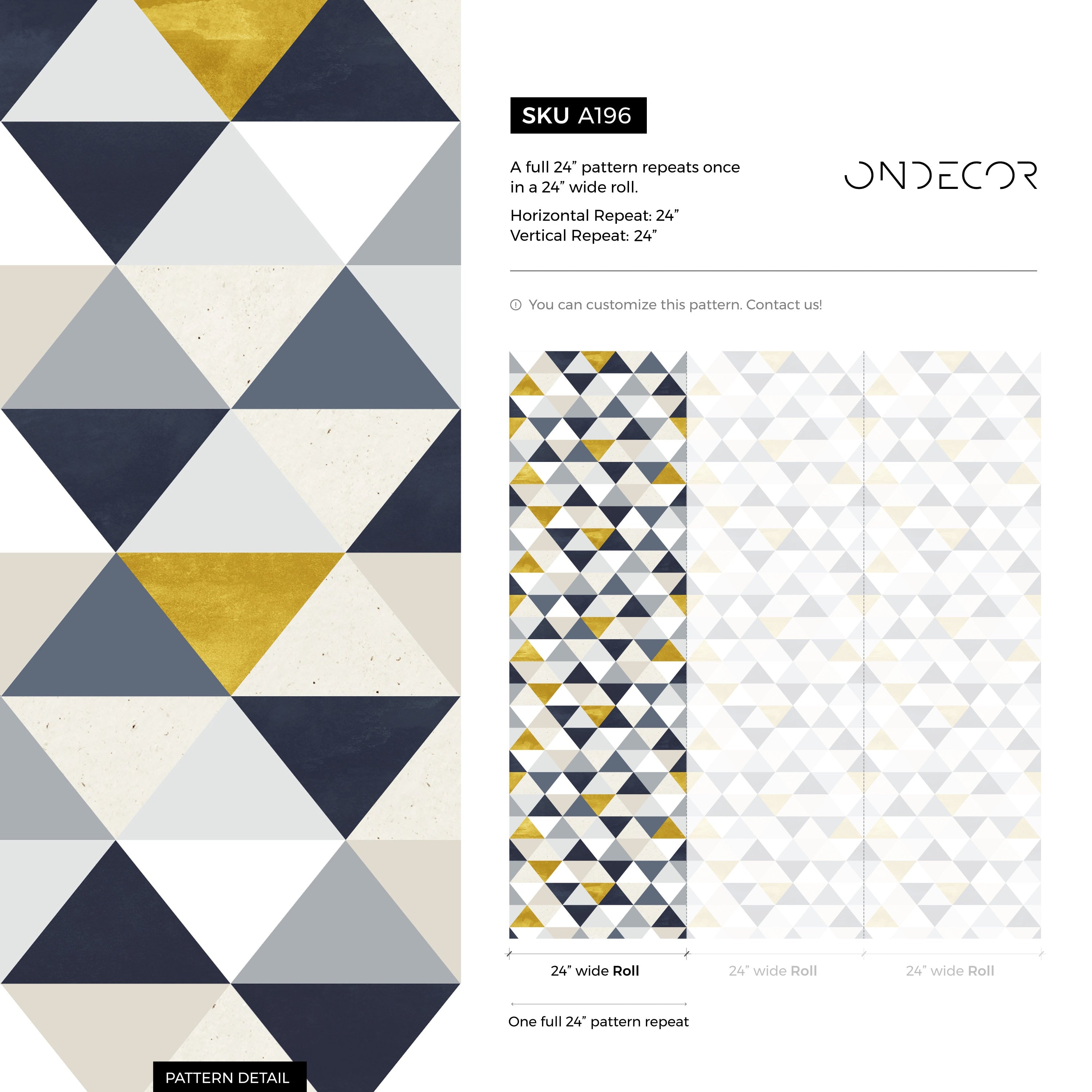 Geometric Wallpaper With A Modern Triangle Motif In Gold, Grey, And Blue - A196