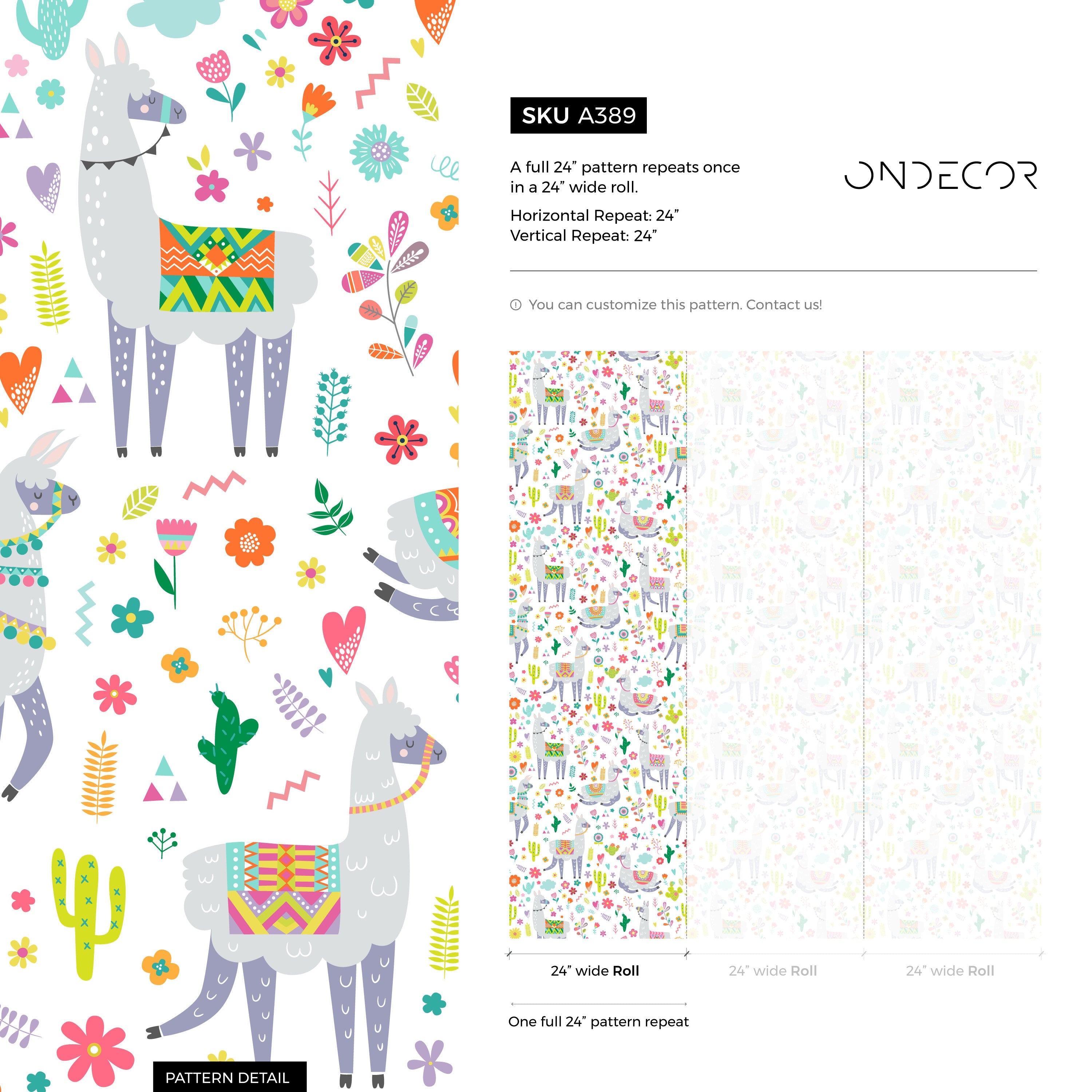 Kids Wallpaper With Whimsical Llamas In Pink, Green, And Orange - A389