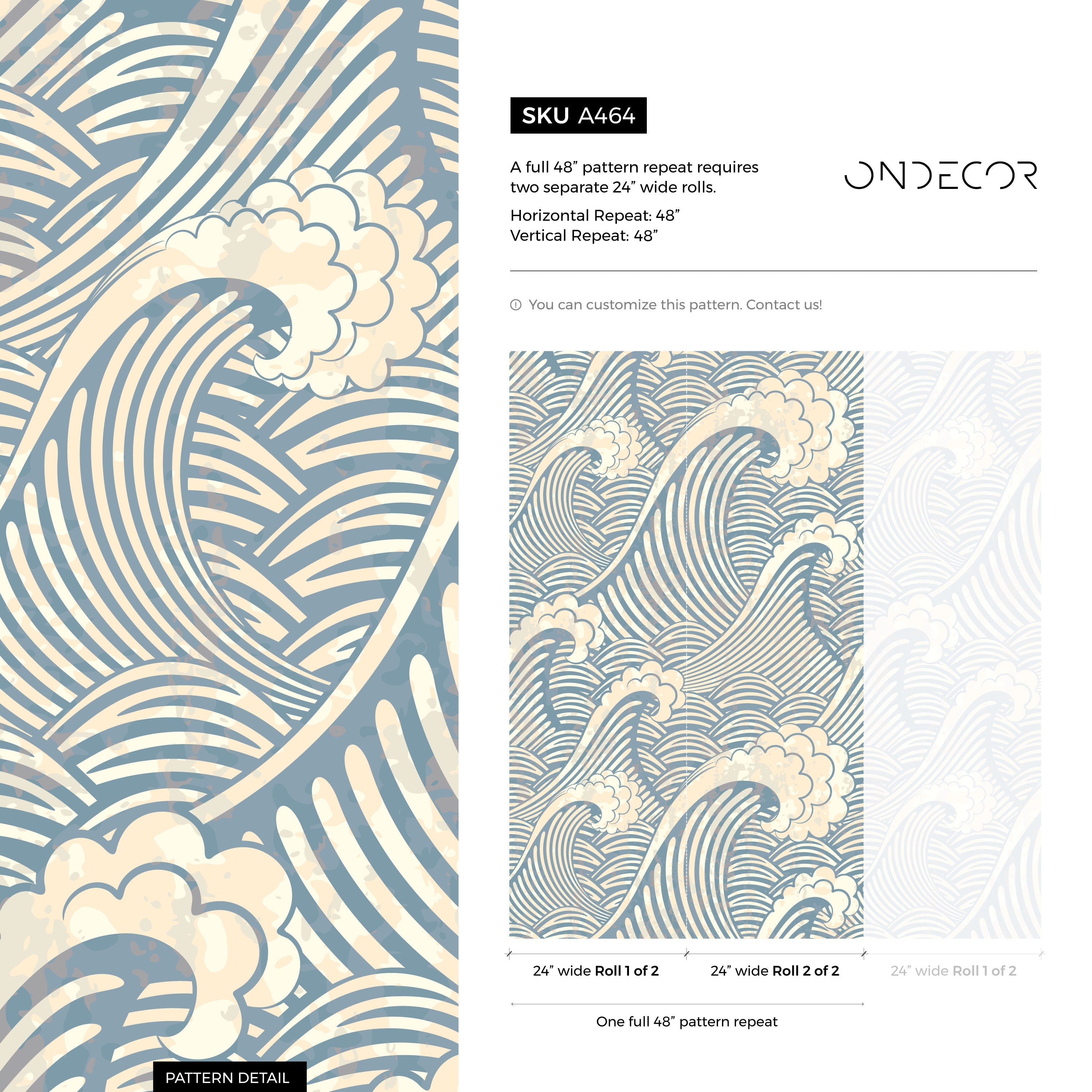 Nautical Wallpaper With Japanese Inspired Waves In Blue And Beige - A464