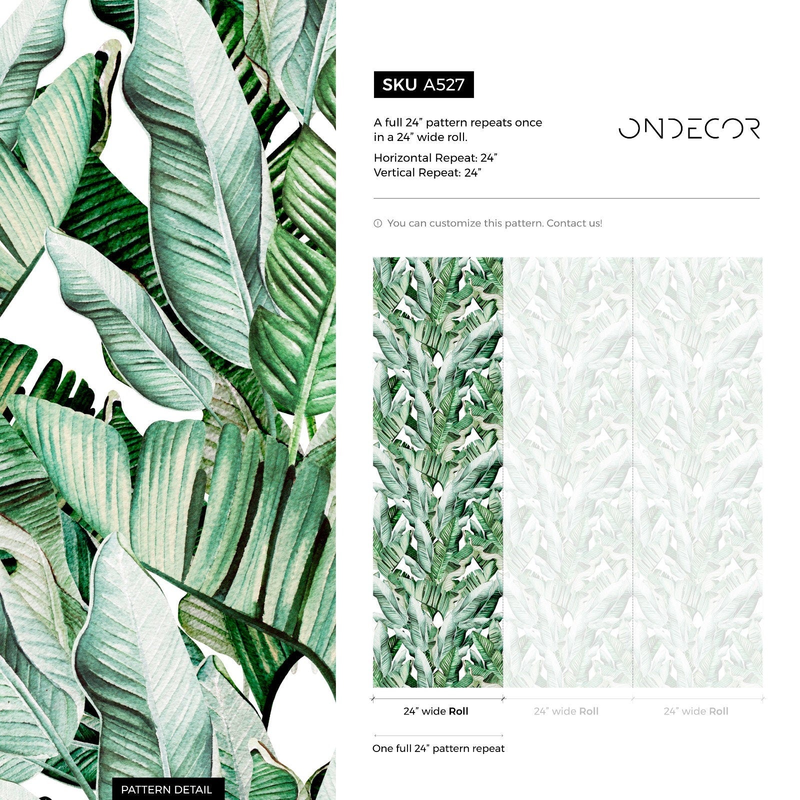 Tropical Wallpaper Featuring Lush Banana Leaves In Green - A527
