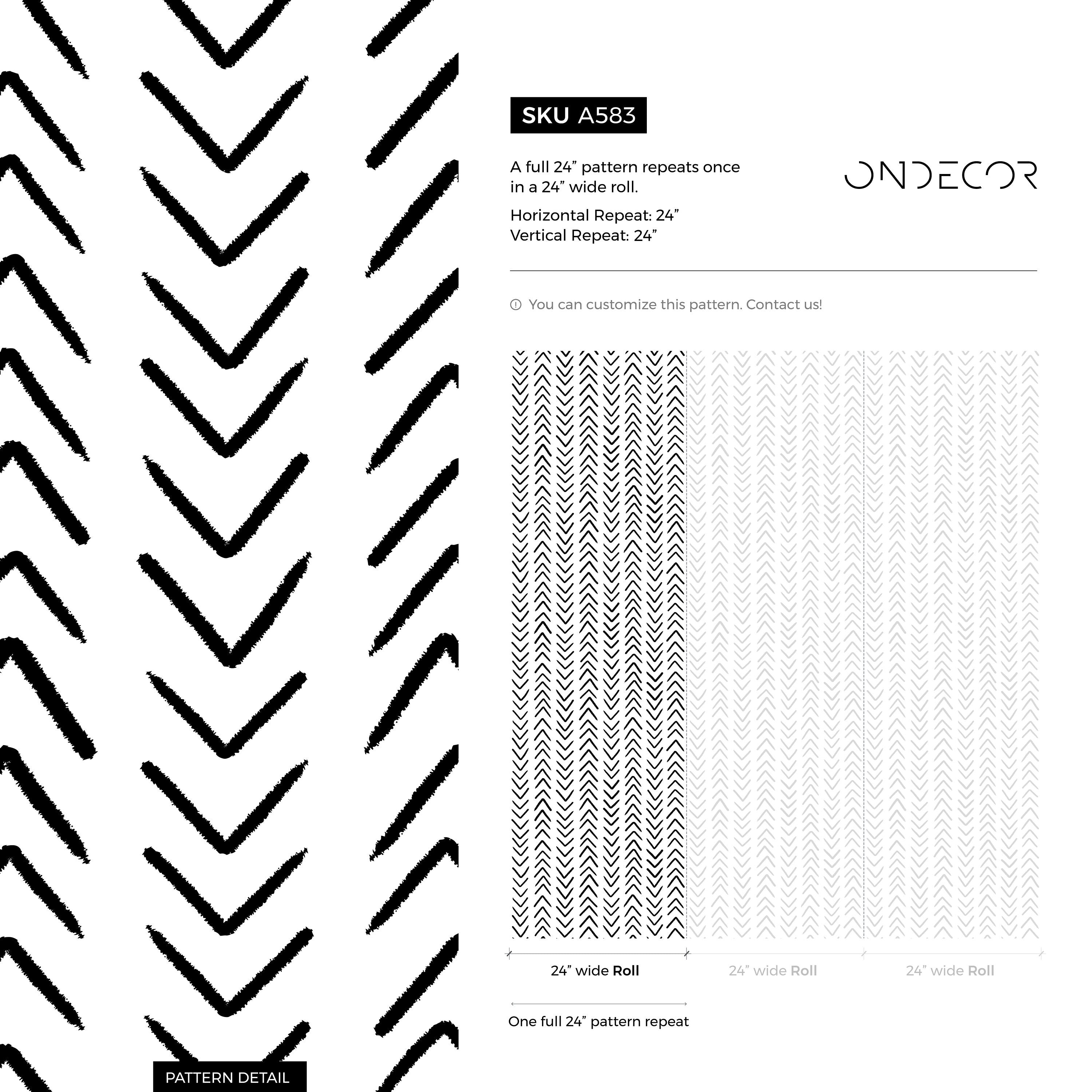 Herringbone Wallpaper With A Hand-drawn Chevron Motif In Black And White - A583