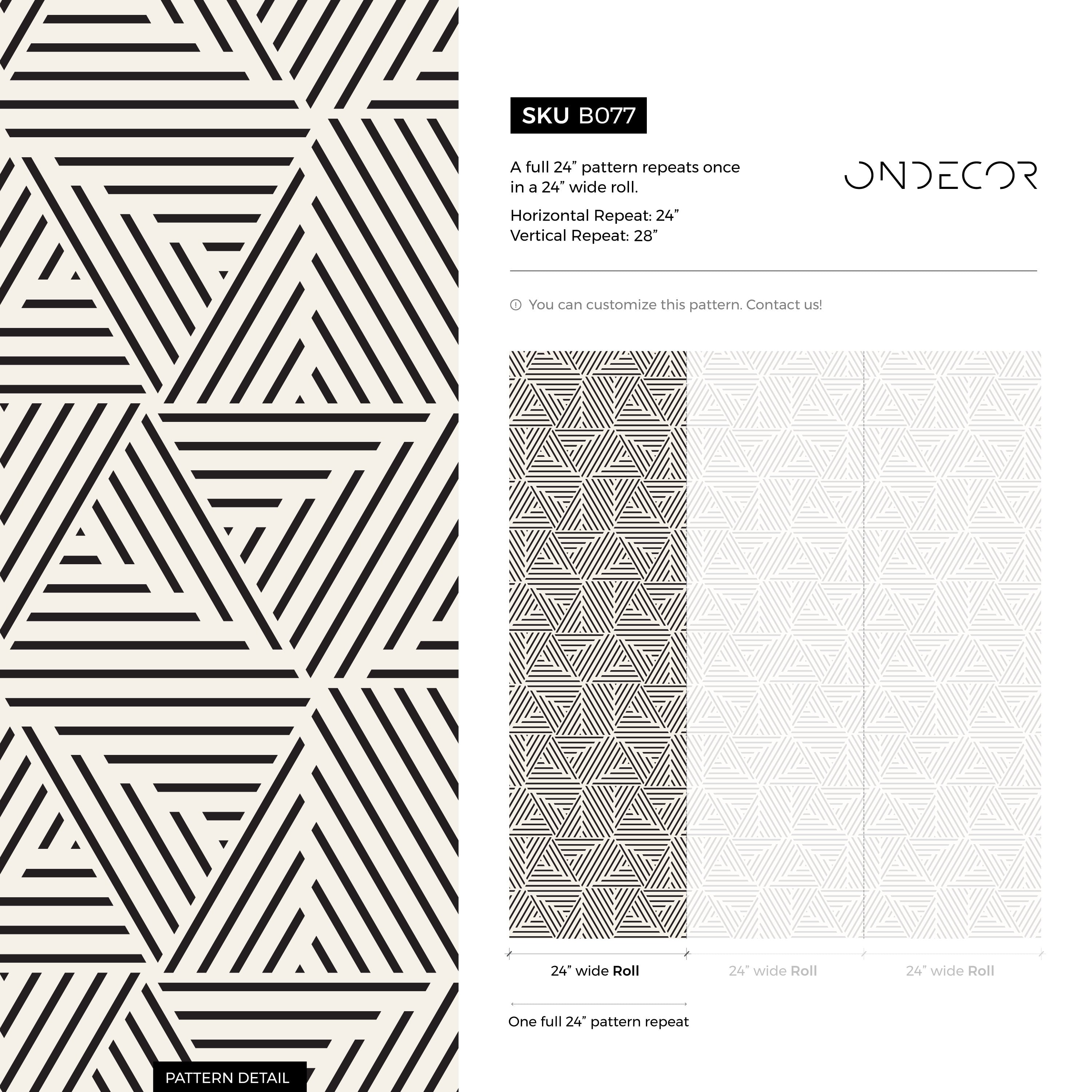 Geometric Wallpaper With A Striped Triangle Motif In Black And White - B077