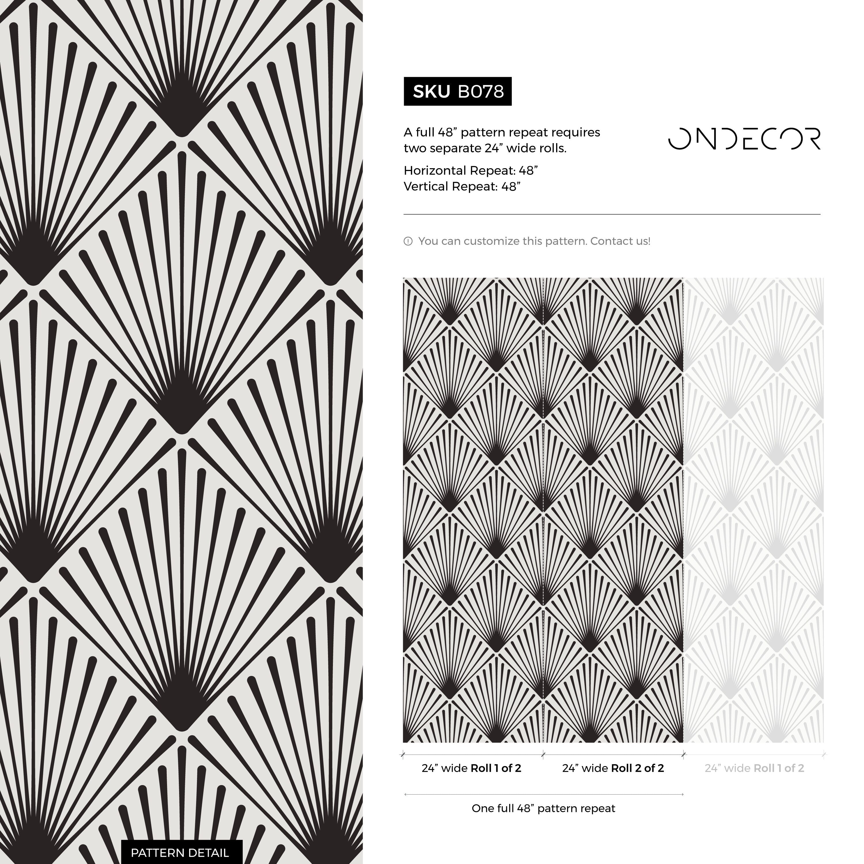 Art Deco Wallpaper With A Radiating Fan Motif In Black And Gray - B078