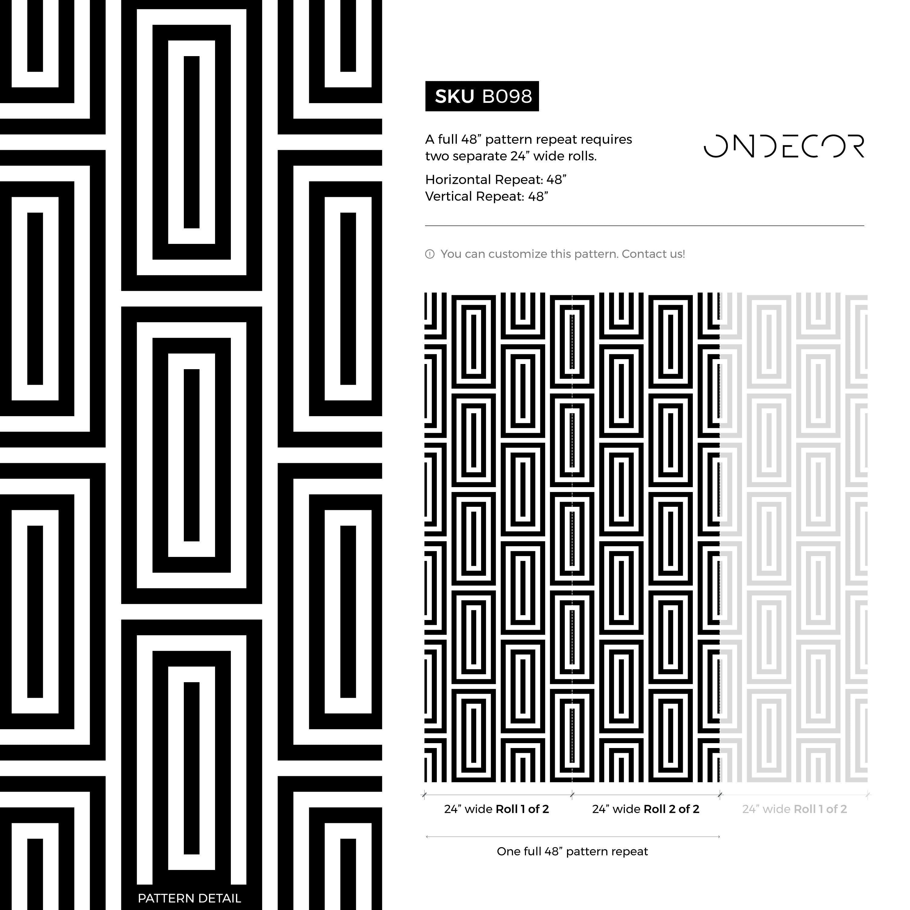 Geometric Wallpaper With A Bold Maze Motif In Black And White - B098