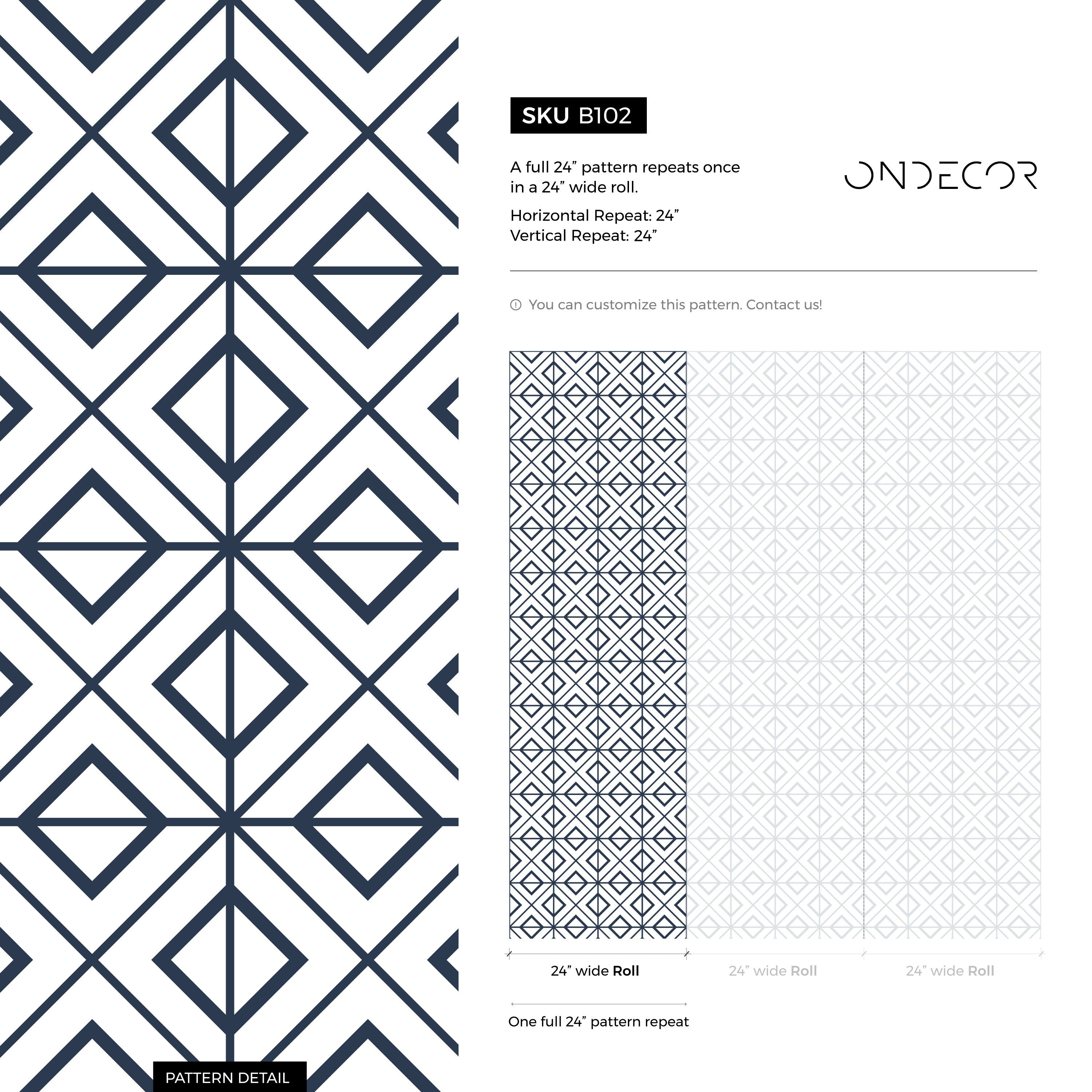 Geometric Wallpaper With An Interlocking Diamond Motif In Dark Blue And Gray - B102