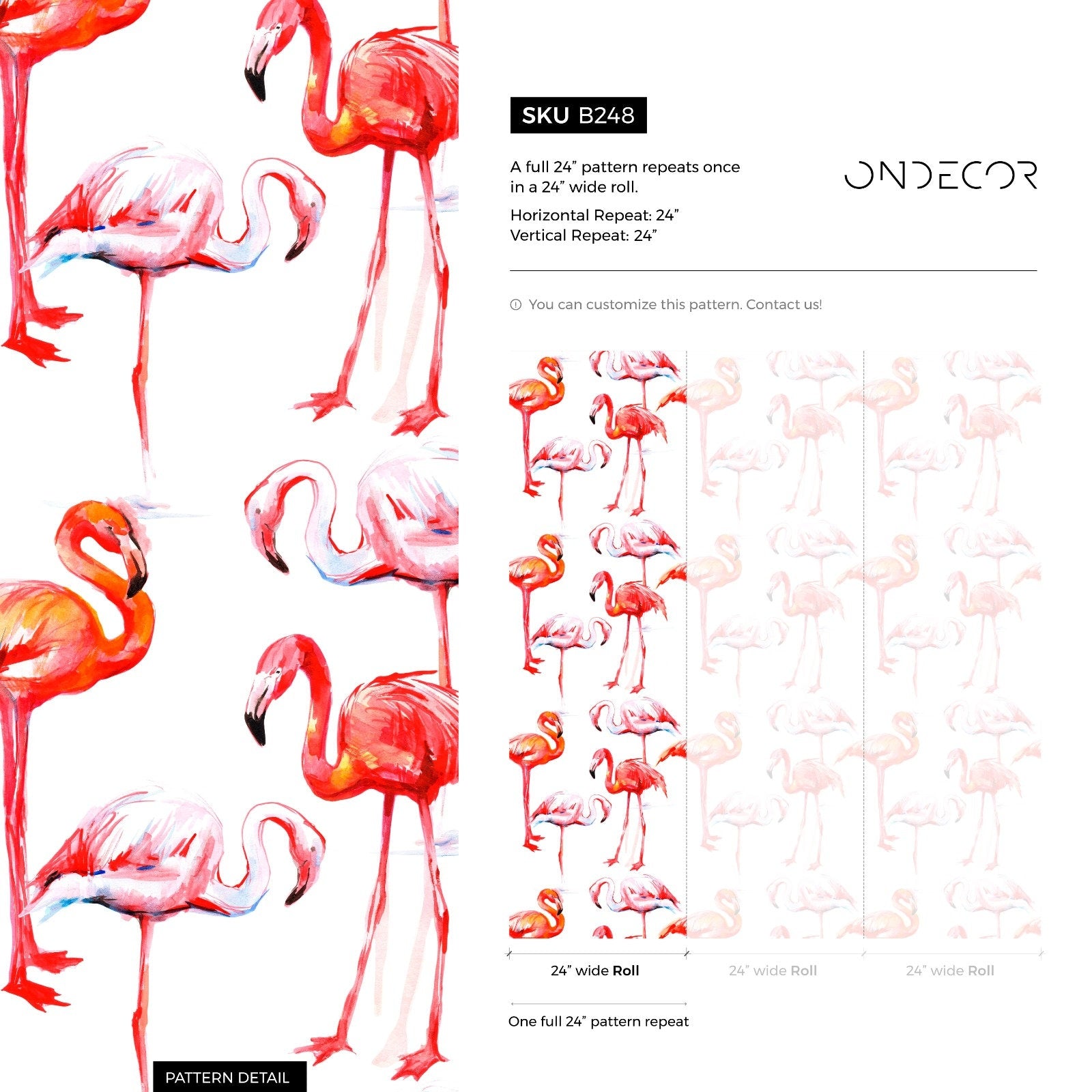 Tropical Wallpaper With A Watercolor Flamingo Motif In Red, Pink, And Orange - B248