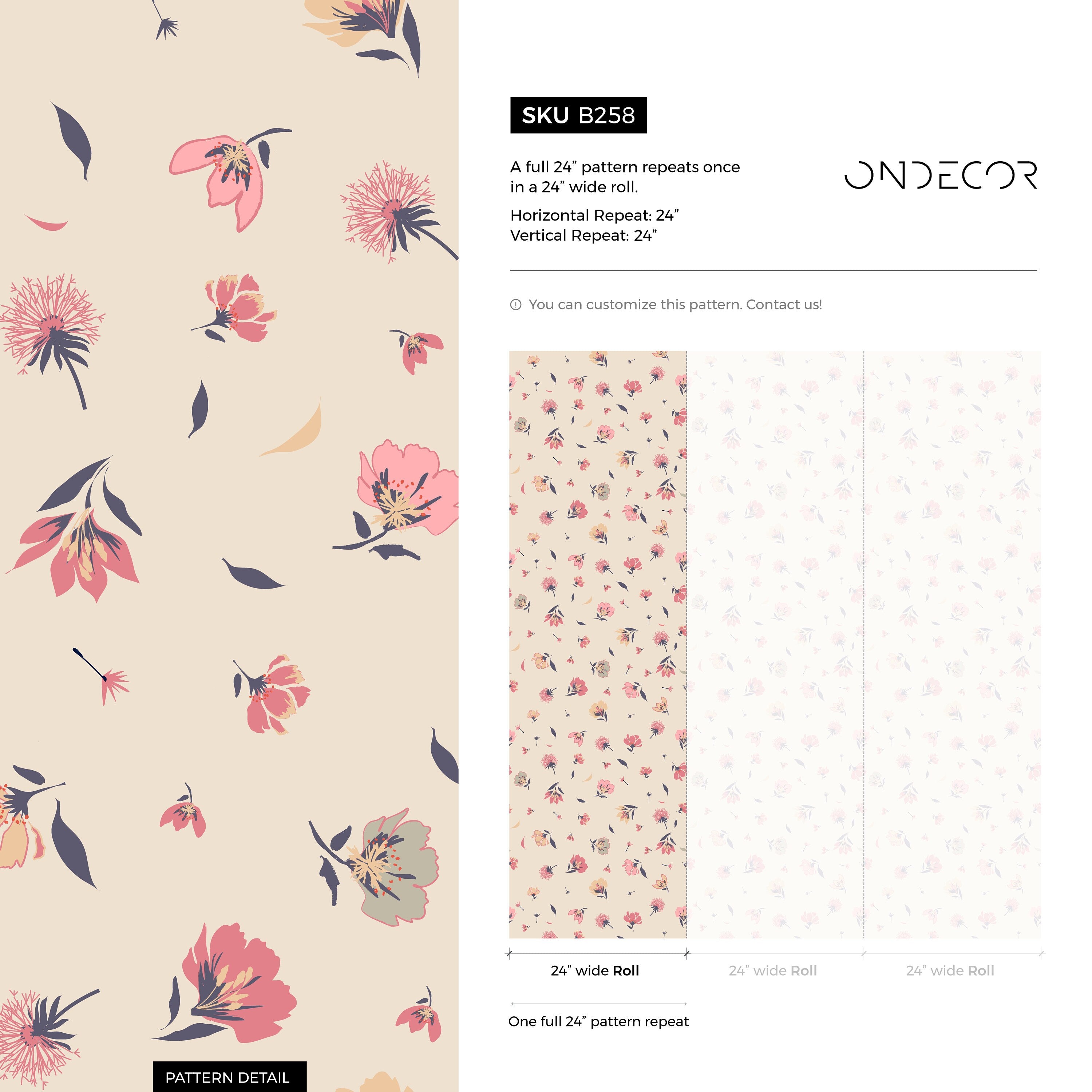 Floral Wallpaper With Dainty Wildflowers In Pink, Yellow, And Blue - B258